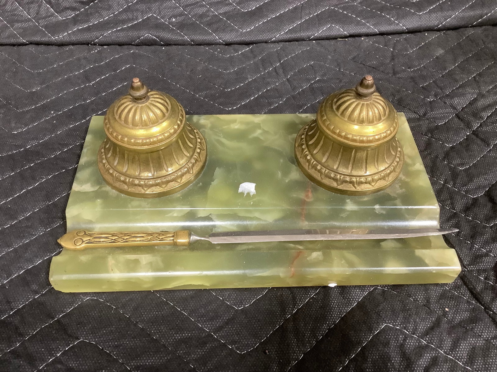 Marble and brass inkwell letter opener (1 of 1)