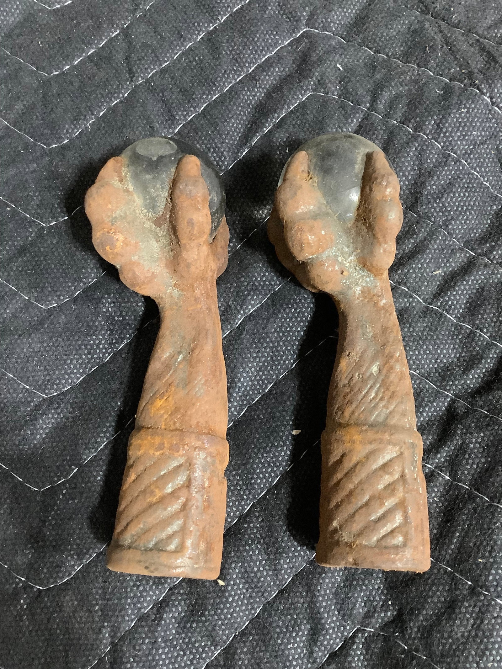 Vintage cast iron and glass ball furniture feet(4.5in long) (1 of 1)