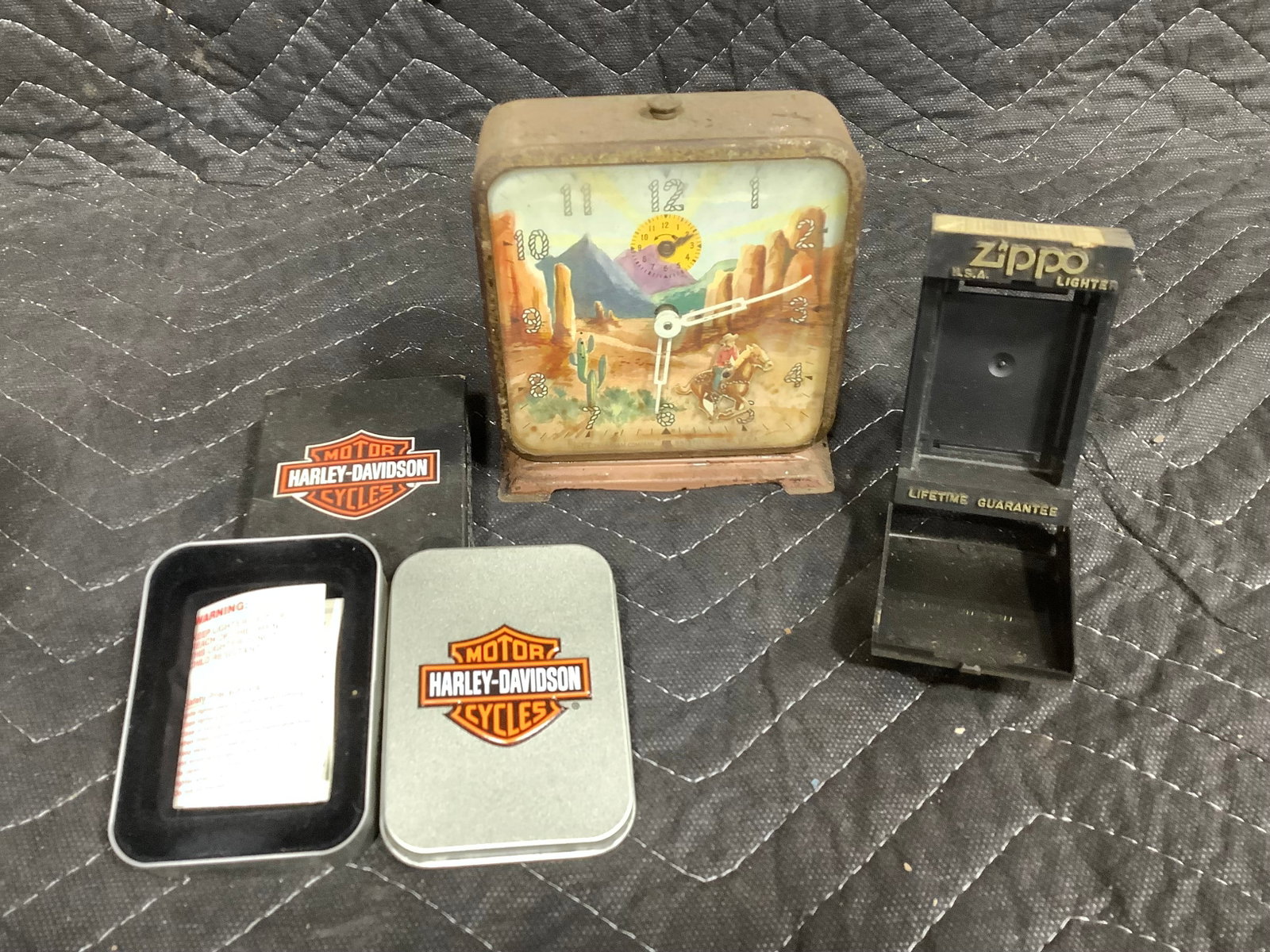 Empty Zippo lighter cases and 1950s ingraham clock(4.5in tall) (1 of 1)
