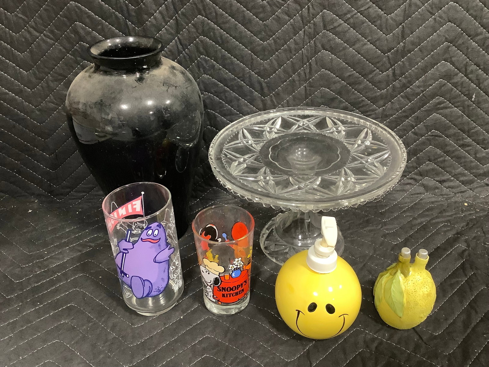 Snoopy/Mcdonalds glass cups, vase(10in tall), glass serving tray, and more (1 of 1)