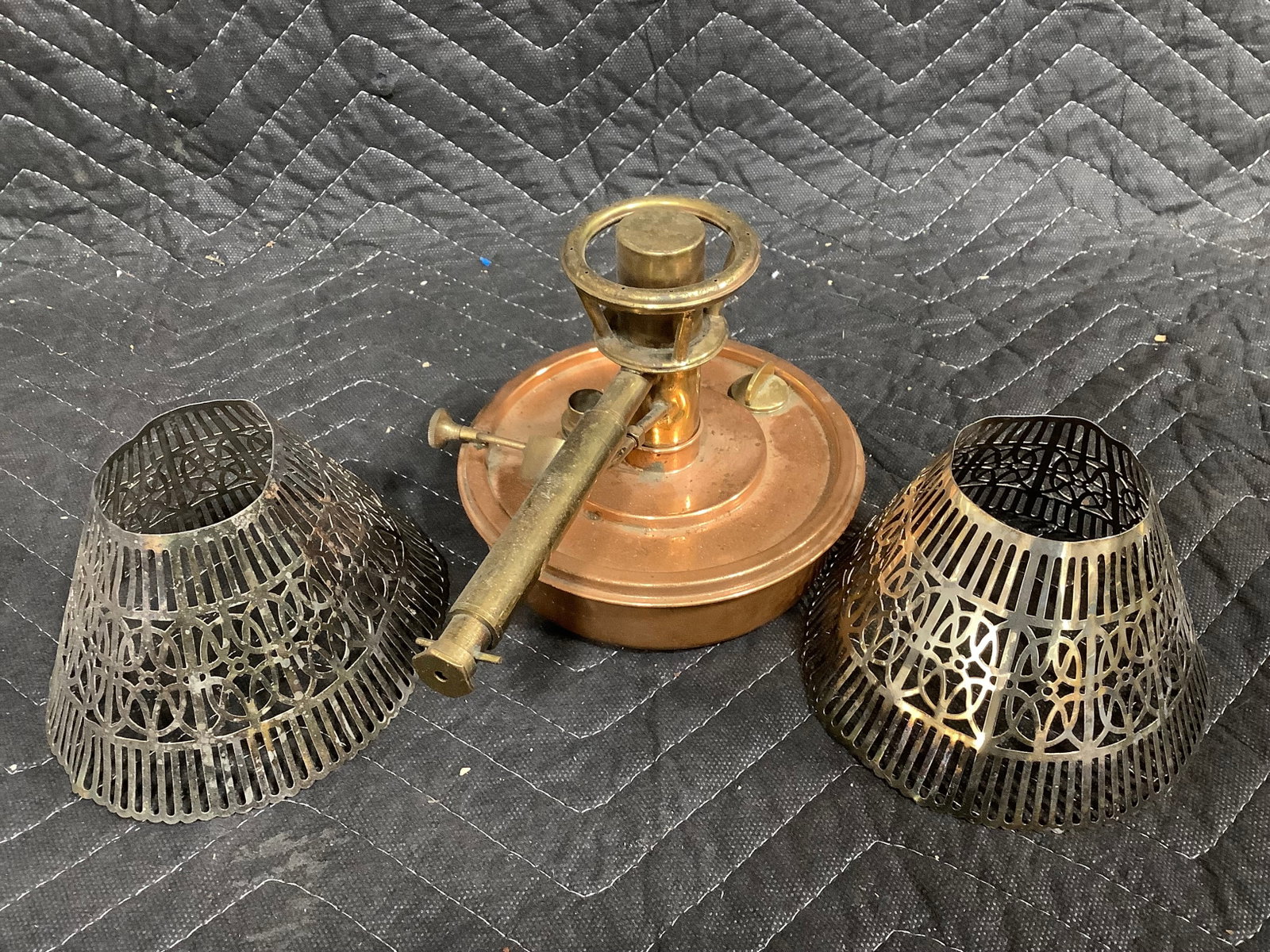 Vintage oil lamp and metal shades: Vintage oil lamp and metal shades