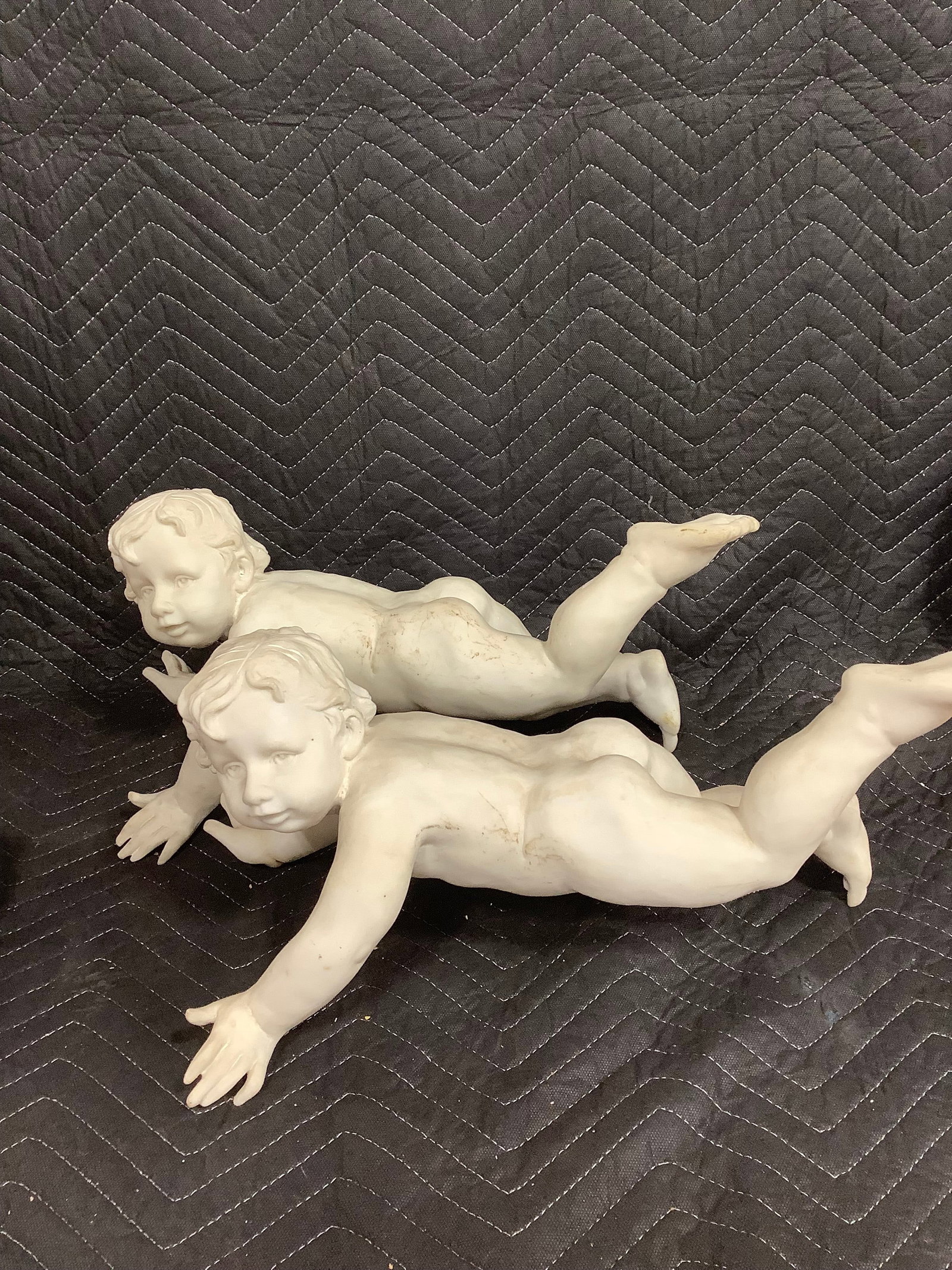 19th century carved marble statues(17in long) (1 of 1)