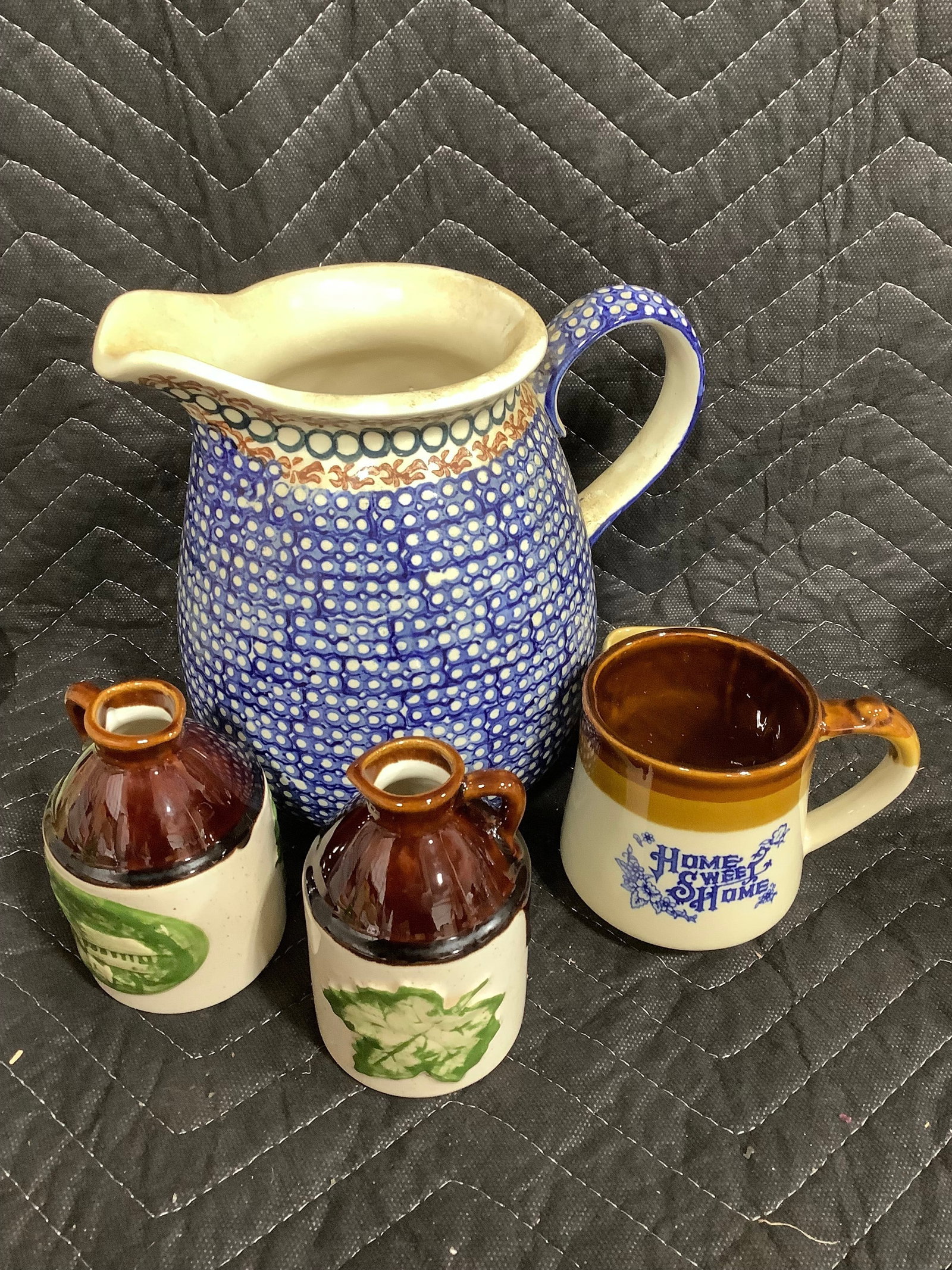 Polish pottery pitcher and stoneware items(8in tallest) (1 of 1)