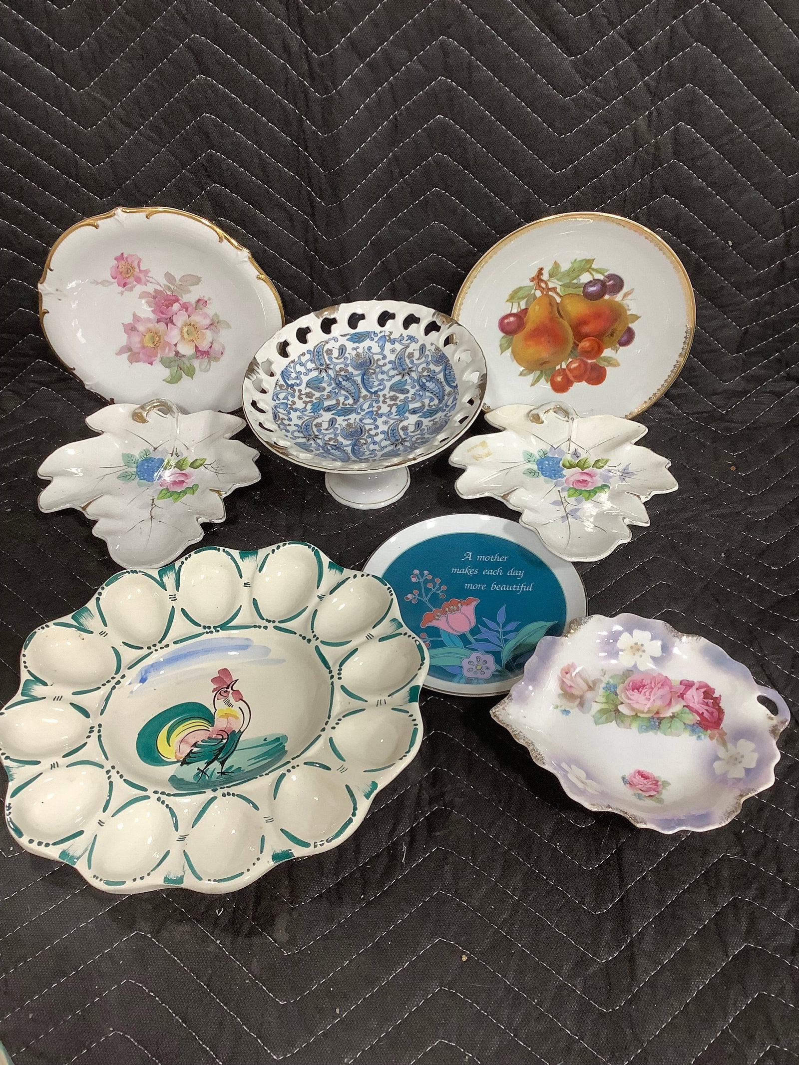 Ceramic egg tray, handpainted plates, Lefton serving stand, and more(tallest 4in) (1 of 1)