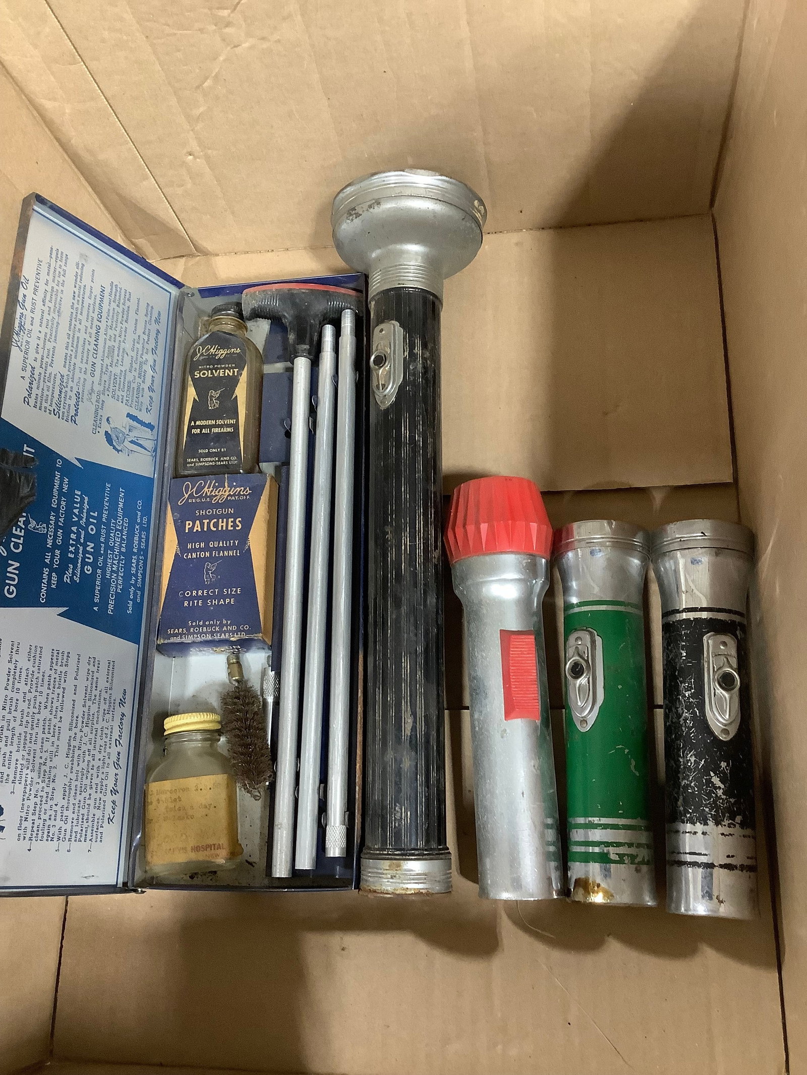 Various flashlights and vintage gun cleaning kit (1 of 1)