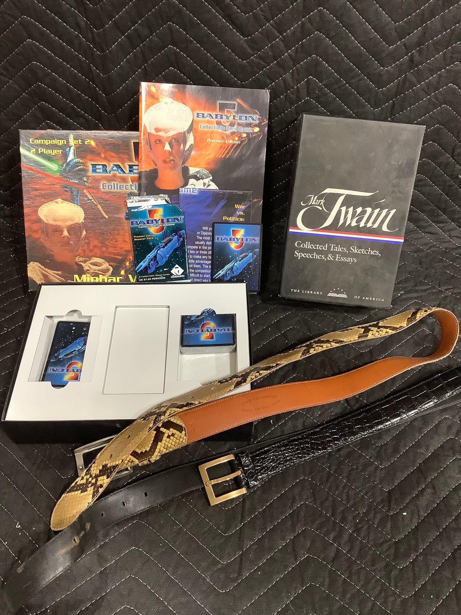 Various belts, Babylon 5 set, and Mark Twain books (1 of 1)