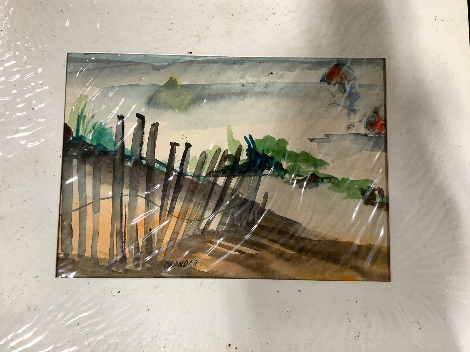 Beach scene watercolor painting signed Blonder(8inx10in) (1 of 1)