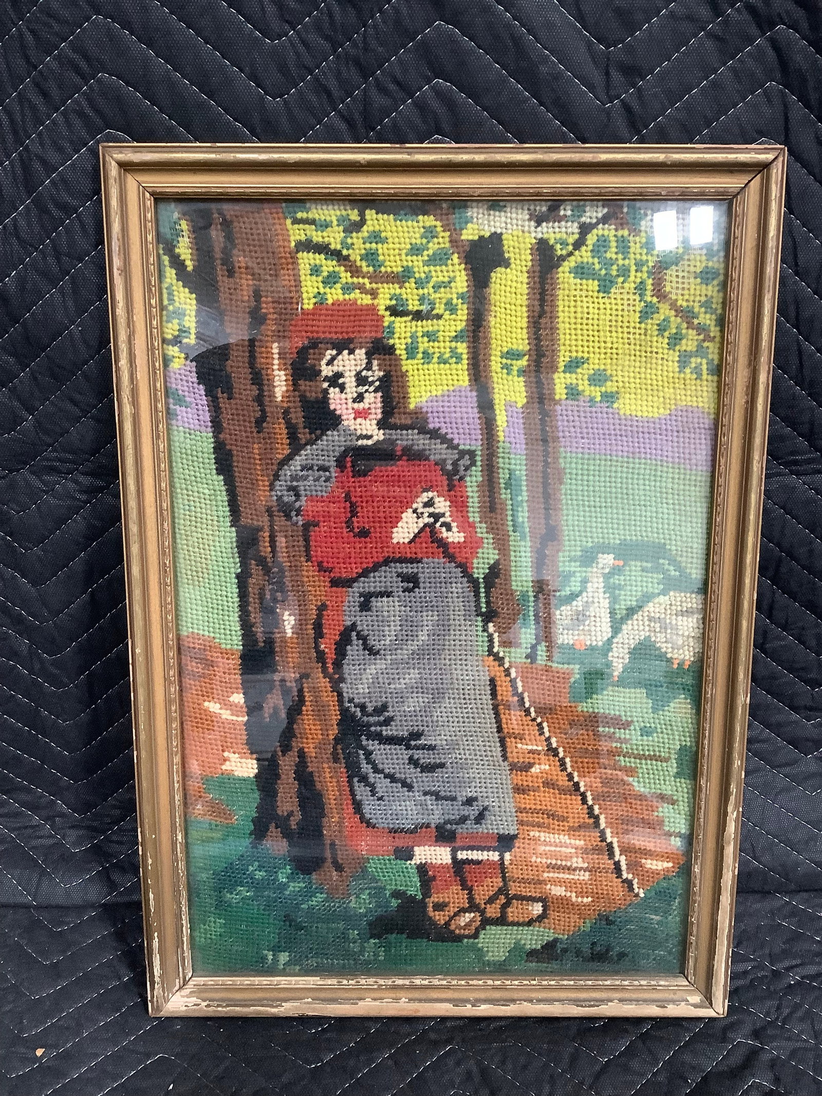 Framed needlepoint artwork(13.5inx19.5in): Framed needlepoint artwork(13.5inx19.5in)