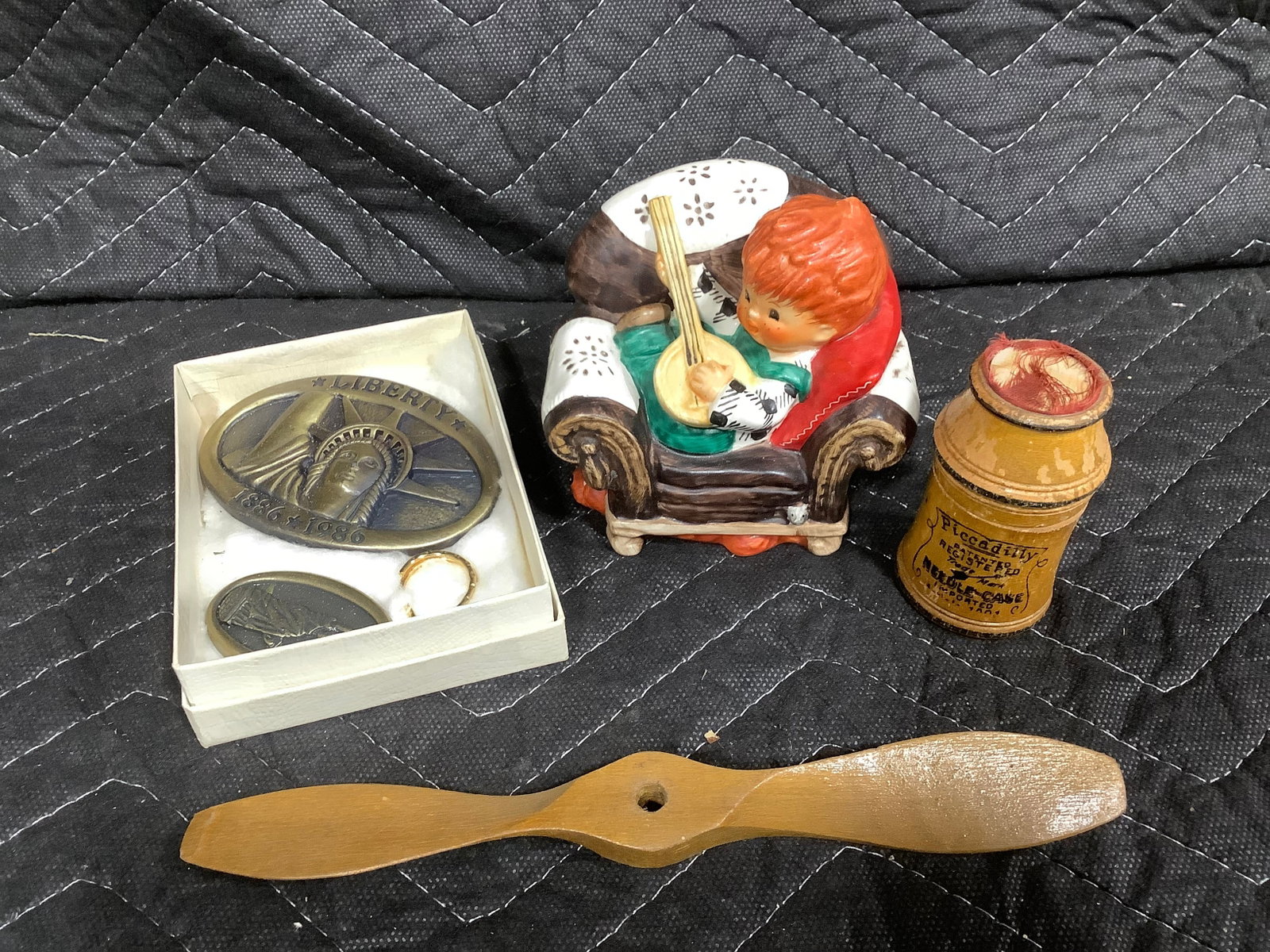 Goebel figurine(3in tall), Piccadilly needle case, and more: Goebel figurine(3in tall), Piccadilly needle case, and more