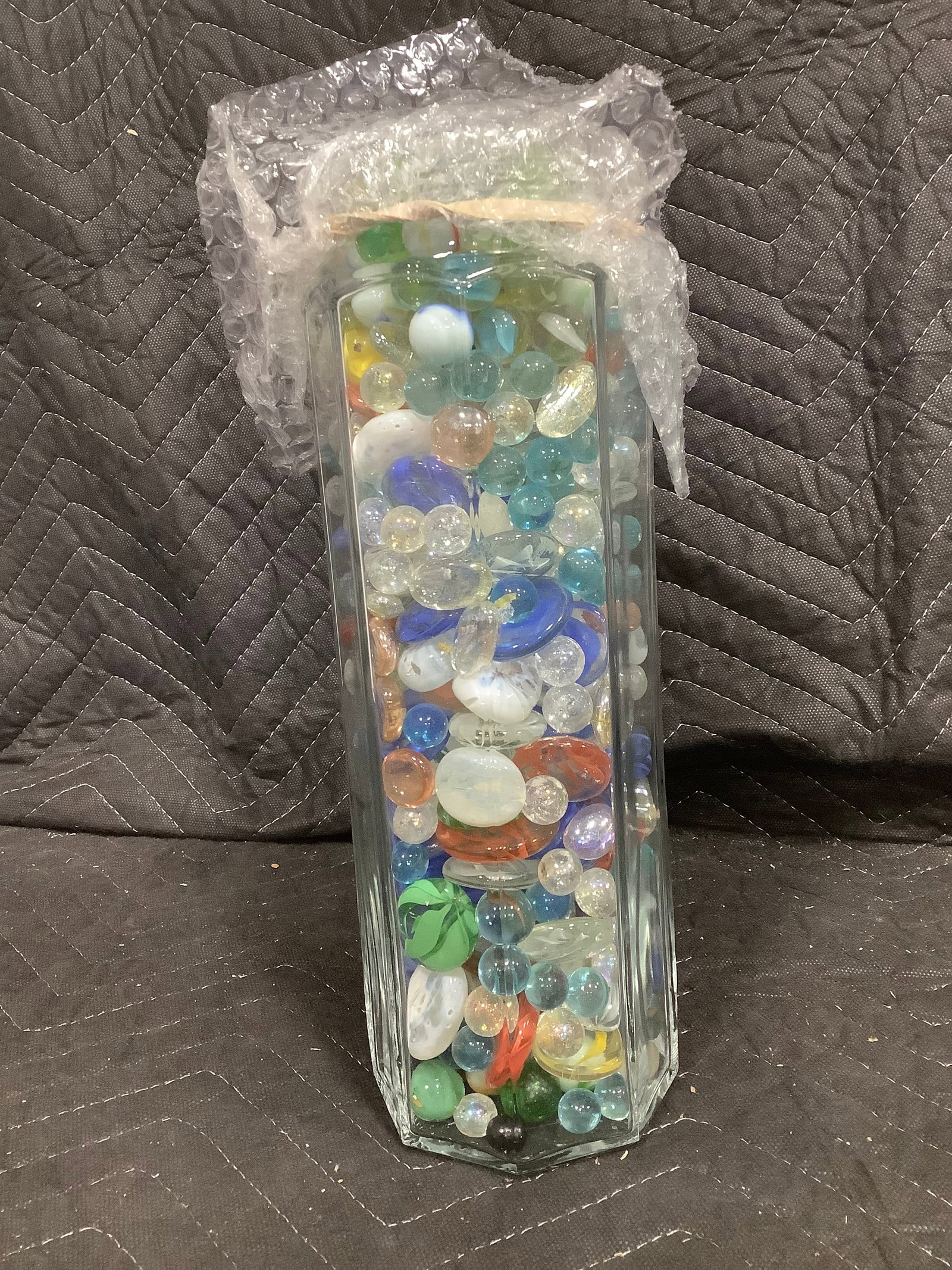 Large jar of marbles/flat glass(12in tall) (1 of 1)