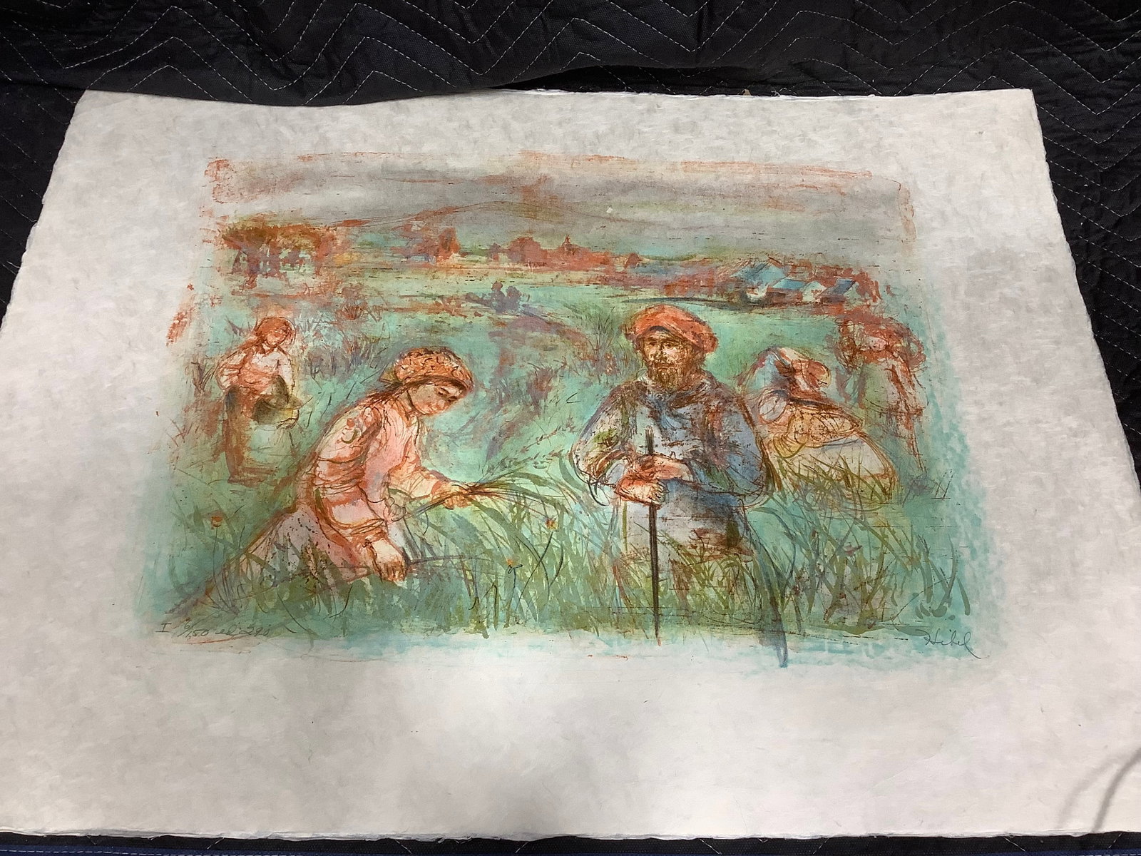 Fields Near Chartres with signature by Edna Hibel (22.5inx30in): Fields Near Chartres with signature by Edna Hibel (22.5inx30in)