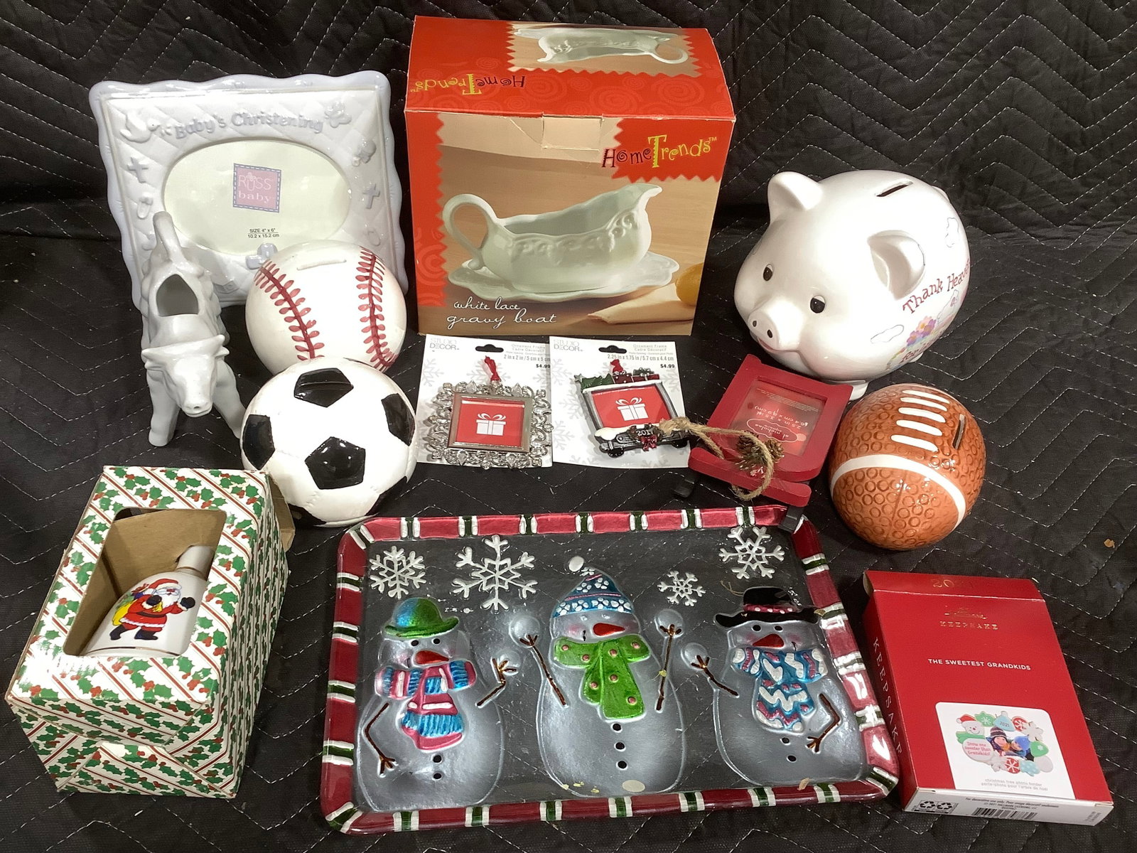 Various Ceramic Coin Banks, Christmas Ornaments, Bell, Plate, and more: Various Ceramic Coin Banks, Christmas Ornaments, Bell, Plate, and more