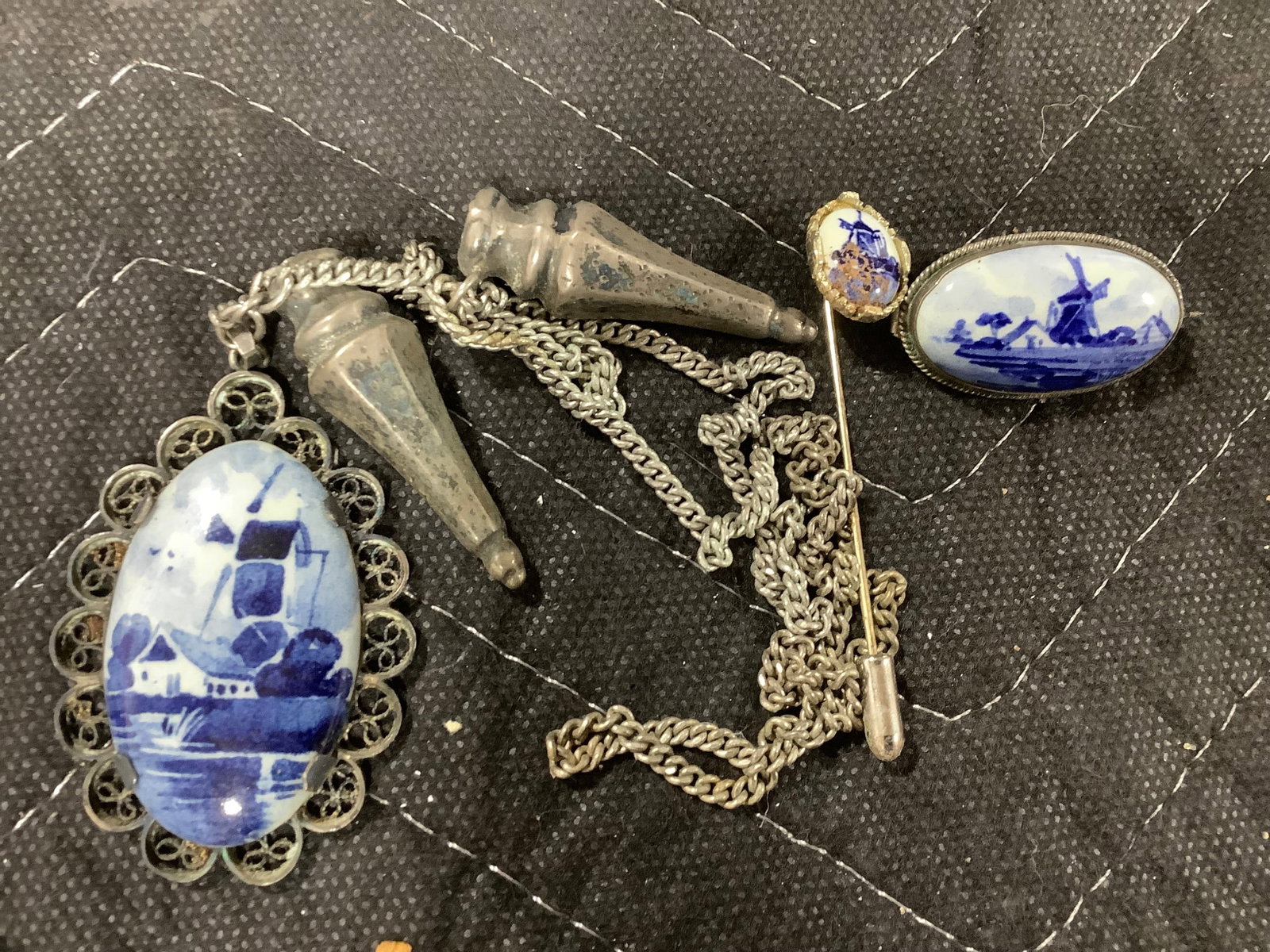 Various Delft and Sterling Jewelry: Various Delft and Sterling Jewelry