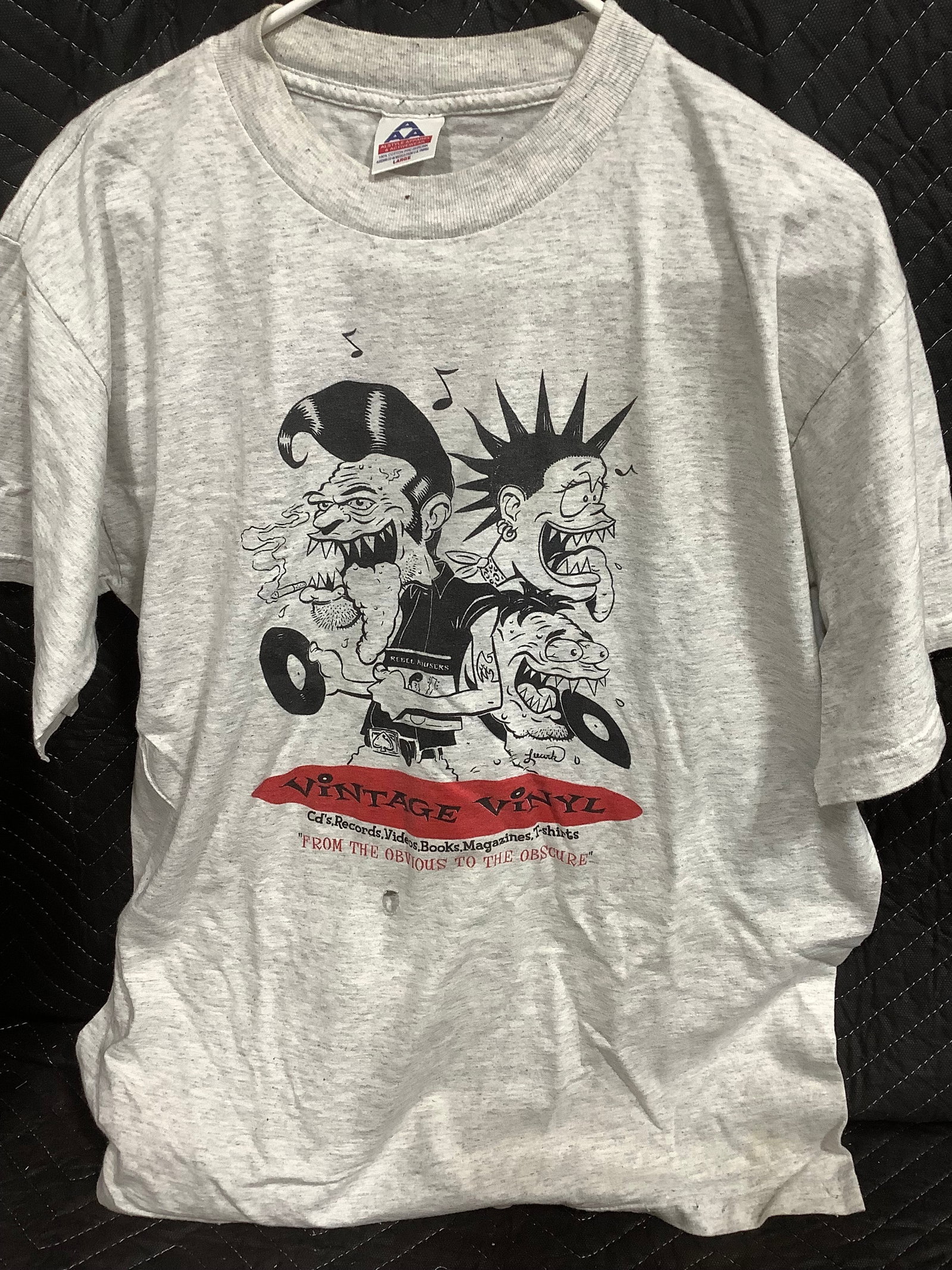 Vintage Vinyl Tshirt (Size: L) *has holes in it*: Vintage Vinyl Tshirt (Size: L) *has holes in it*