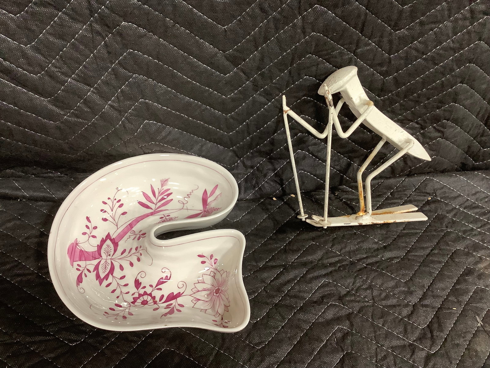 Vintage metal nail asrt sculpture and ceramic crescent shaped plate (1 of 1)