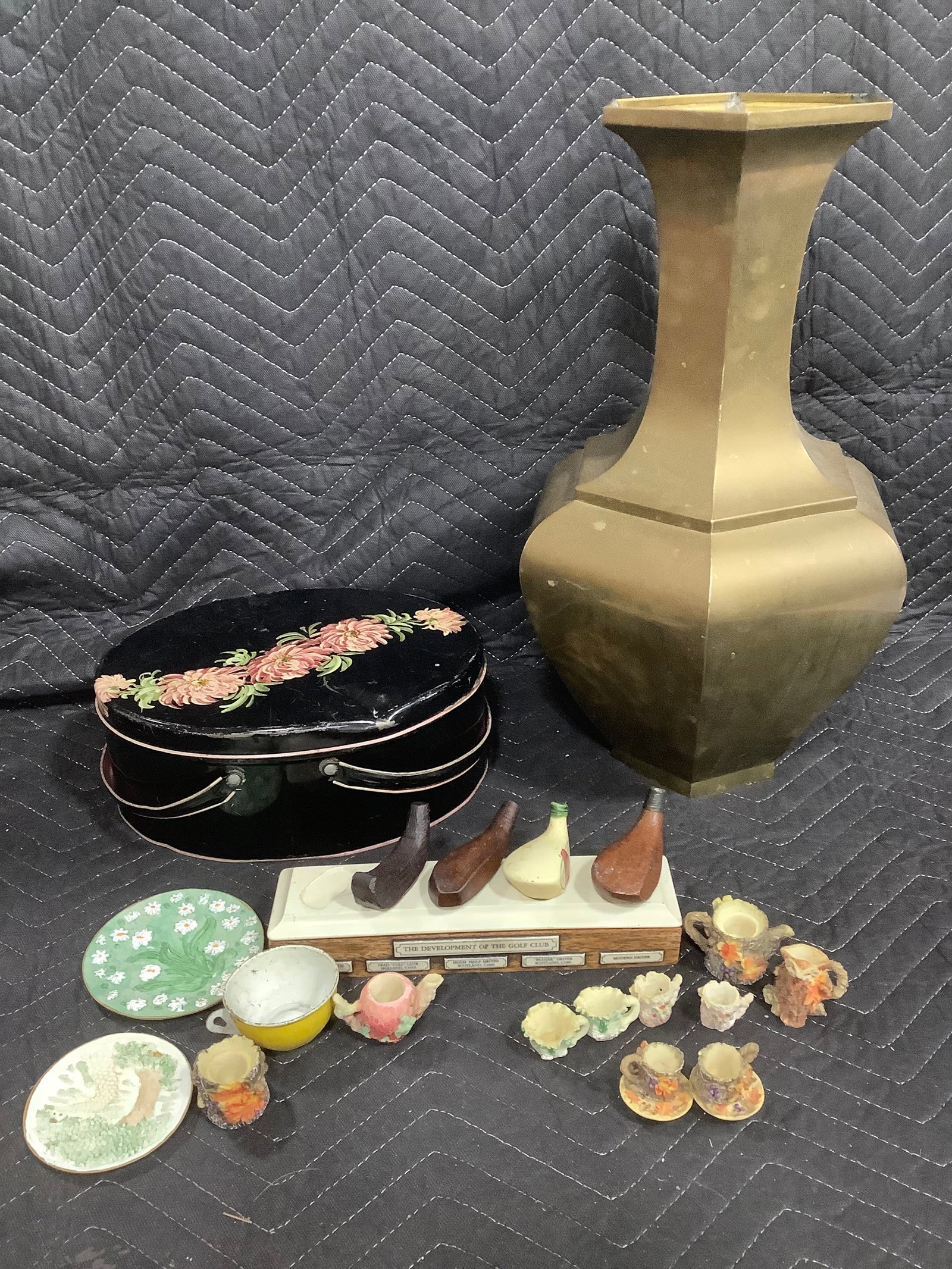 The Development of the Golf Club Decor, Miniature Ceramics, and Brass Vase (1 of 1)