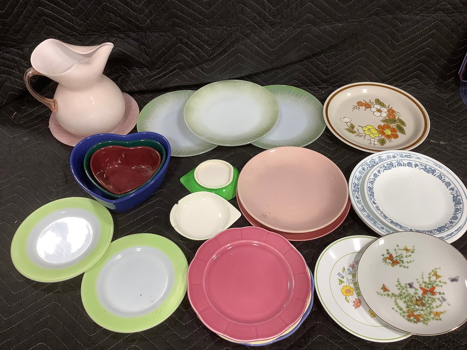 Art Glass Pitcher, Various Ceramic Plates, and more: Art Glass Pitcher, Various Ceramic Plates, and more