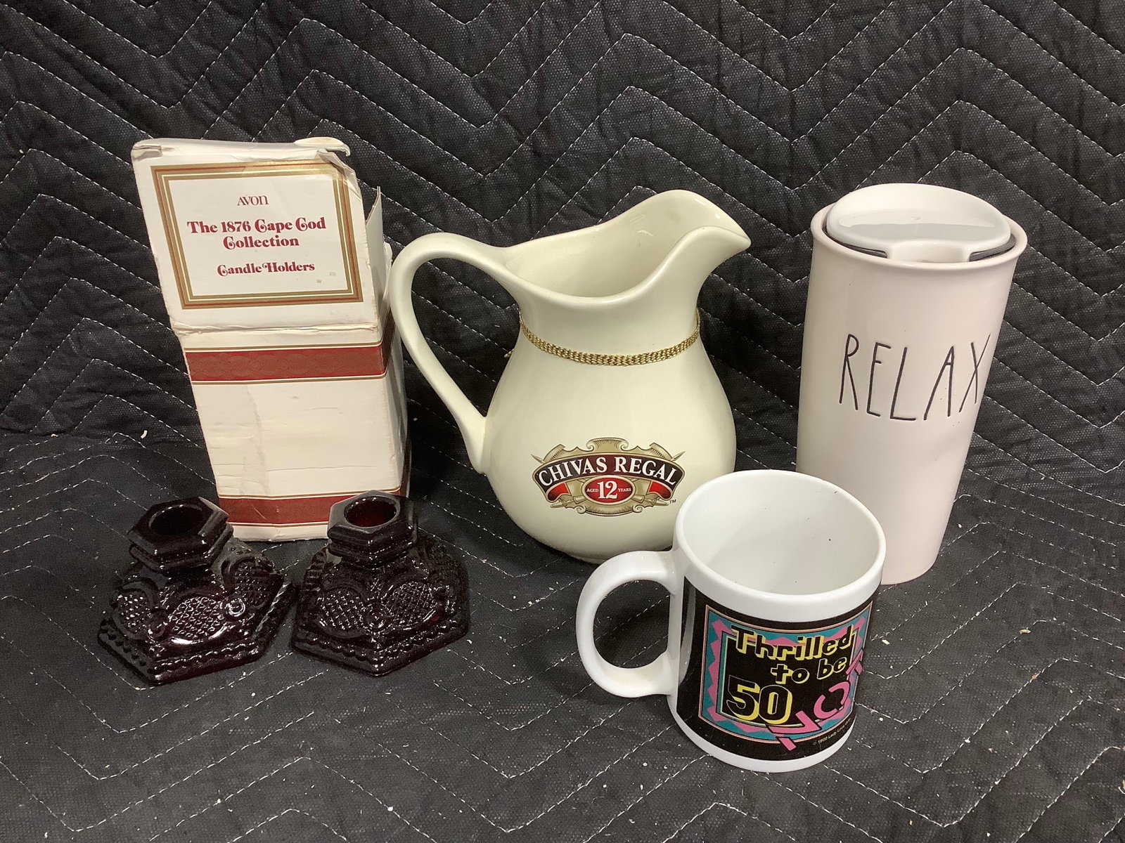 Chivas Regal pitcher, 1876 Cape Cod Collection candleholders, and more(tallest 7in) (1 of 1)