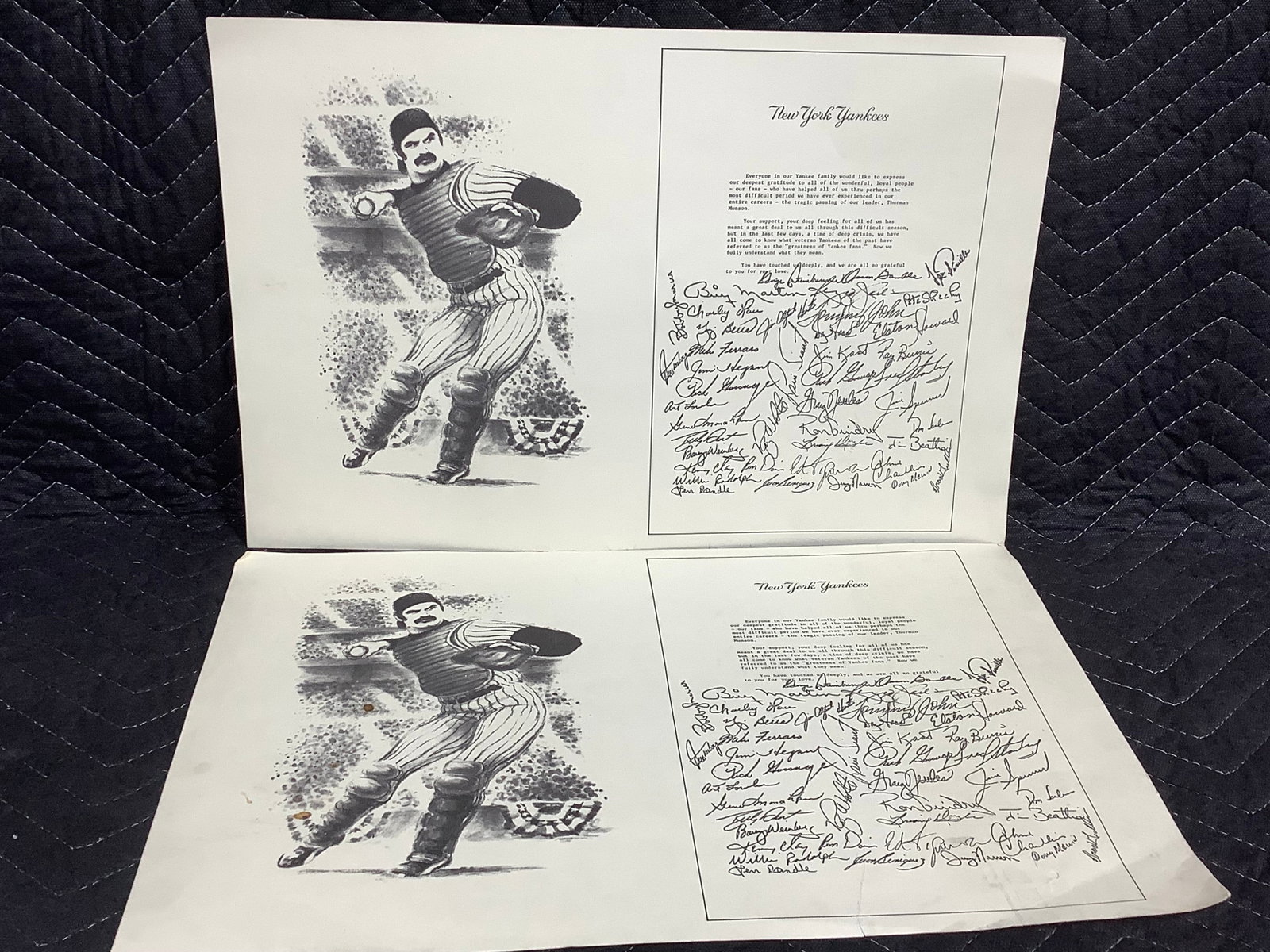 Vintage Thurman Munson NY Yankees Passing Letters - Team Signed *Facsimile* (11inx17in): Vintage Thurman Munson NY Yankees Passing Letters - Team Signed *Facsimile* (11inx17in)