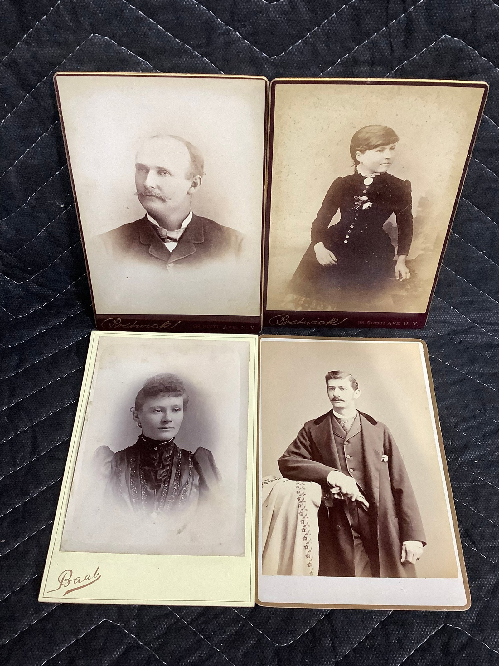 4 Antique Cabinet Cards with NYC Photographers Marks: 4 Antique Cabinet Cards with NYC Photographers Marks