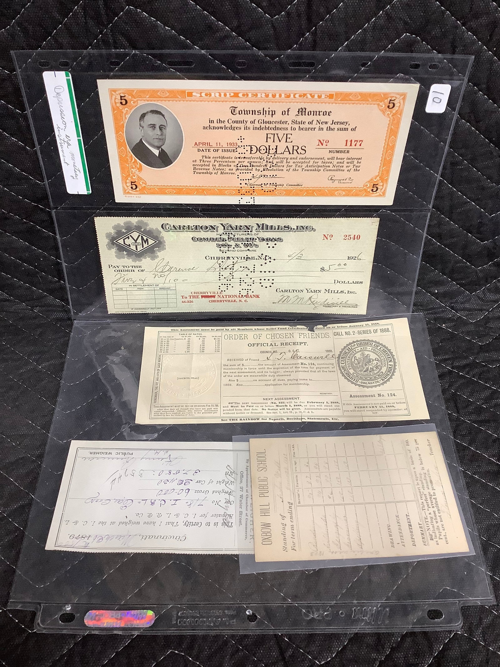 Antique Ephemera Including 1883 School Report Card and 1880 Official Weight Certificate: Antique Ephemera Including 1883 School Report Card and 1880 Official Weight Certificate