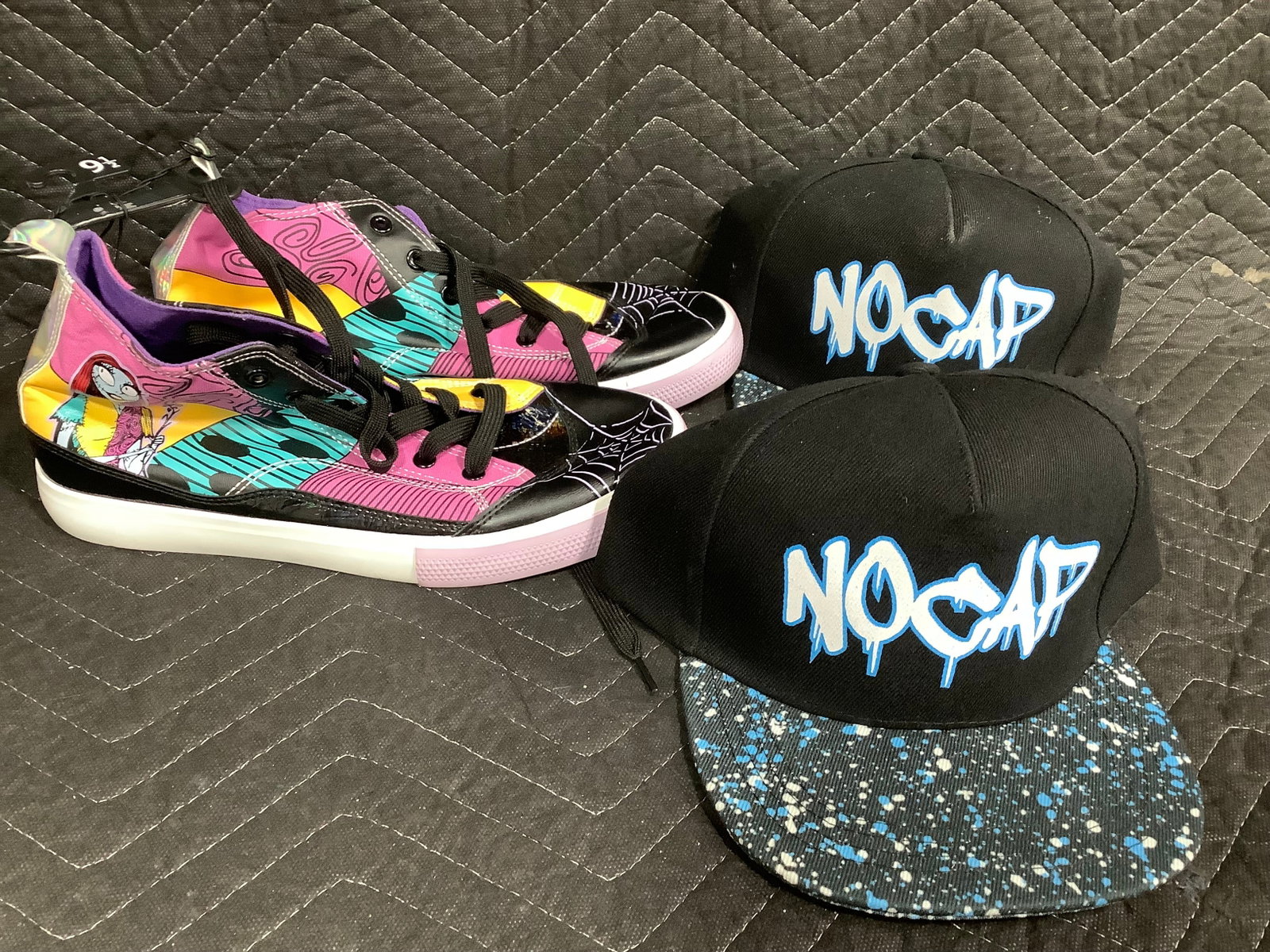 Nightmare Before Christmas Sneakers (9 1/2) and No Cap Hats: Nightmare Before Christmas Sneakers (9 1/2) and No Cap Hats