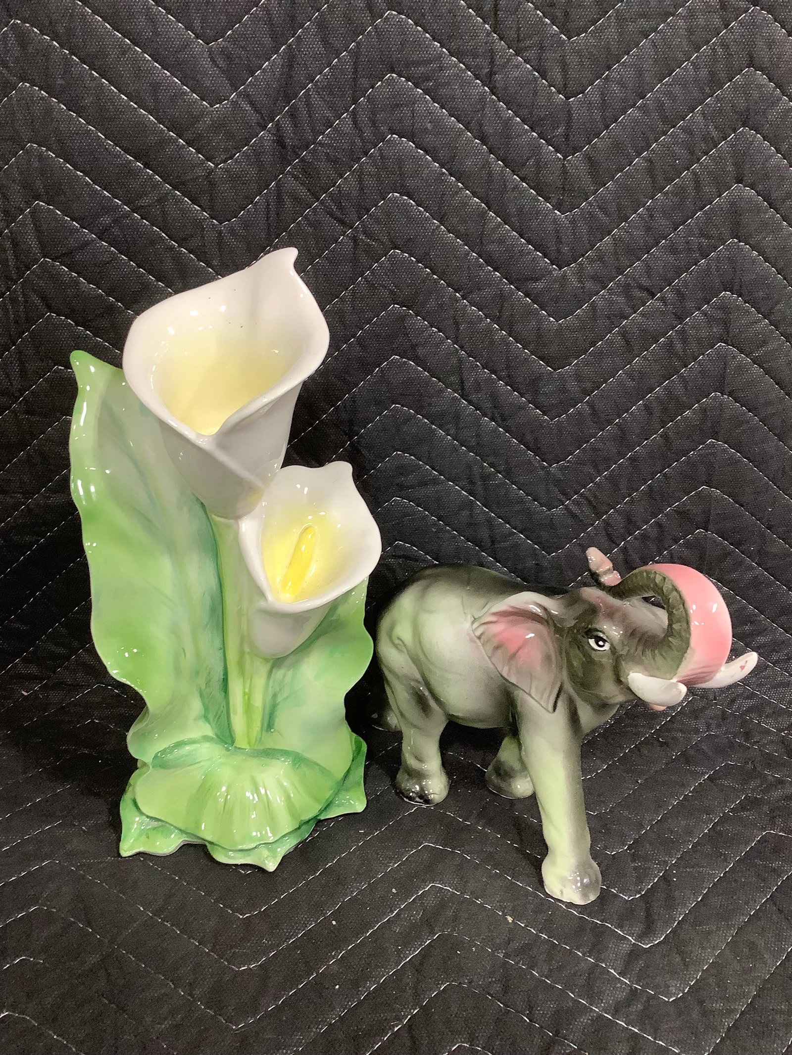Porcelain elephant and porcelain lily candleholder(10.5in tall) (1 of 1)