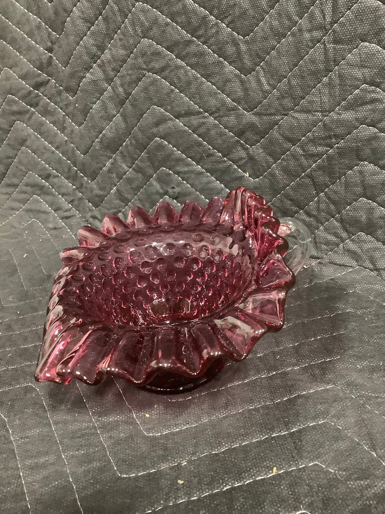 Cranberry Hobnail, Clear Handle Glass Bowl (3.75inx7in) (1 of 1)
