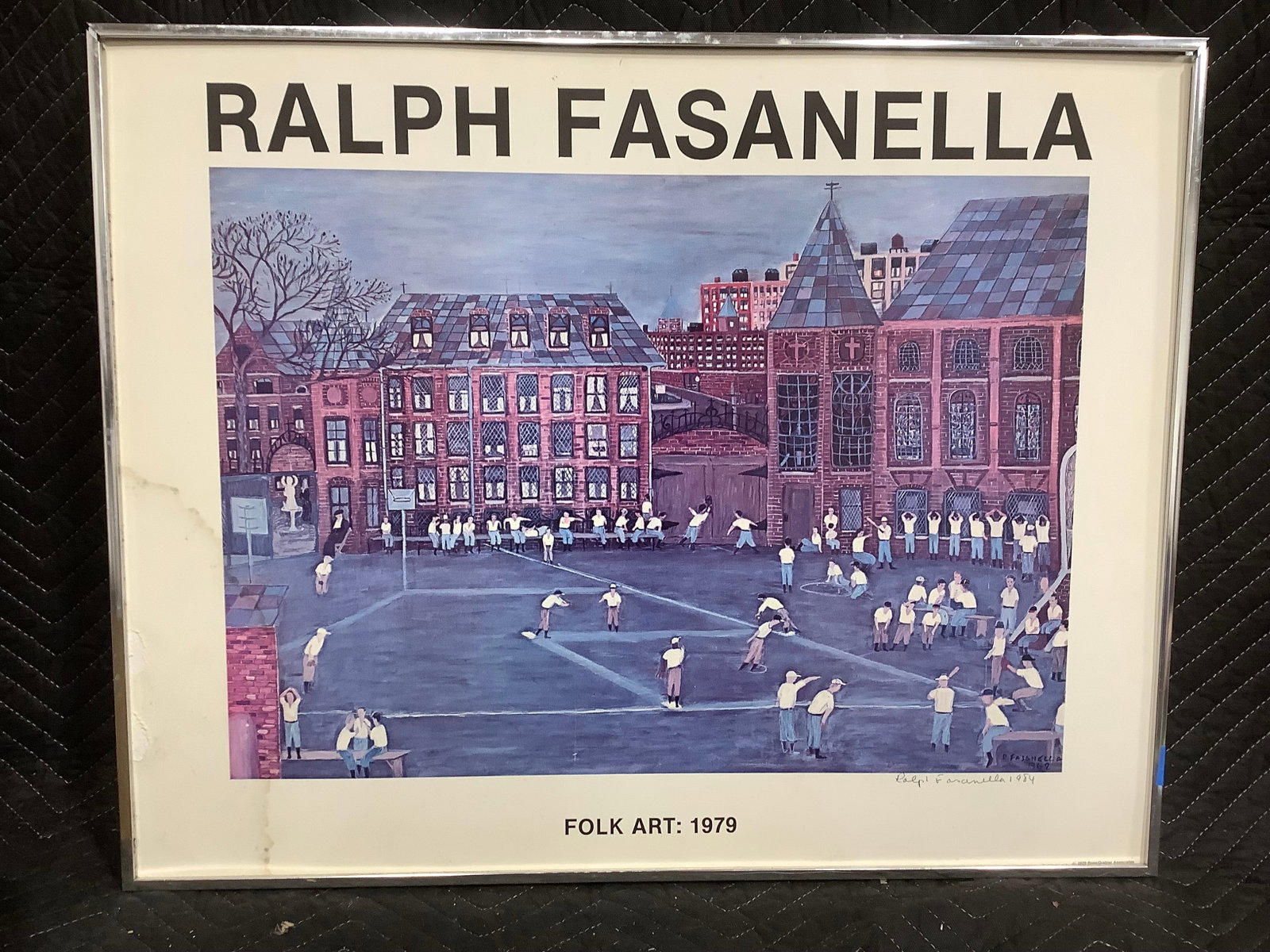 Framed 1979 Ralph Fasanella Folk Art Print (23inx28.5in): Framed 1979 Ralph Fasanella Folk Art Print (23inx28.5in)