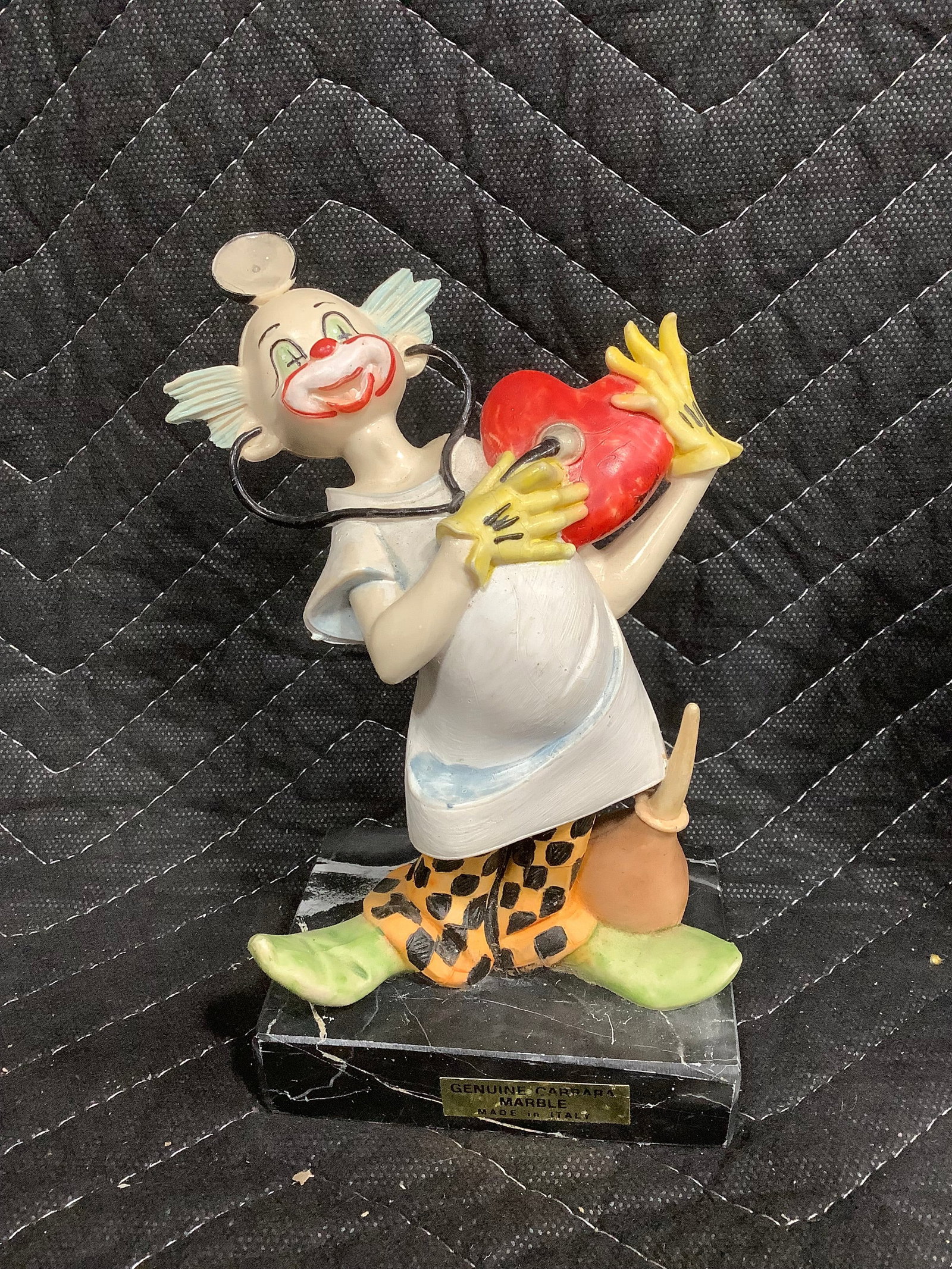 Vintage Dr. clown with stethoscope marble base, made in Italy(6in tall): Vintage Dr. clown with stethoscope marble base, made in Italy(6in tall)