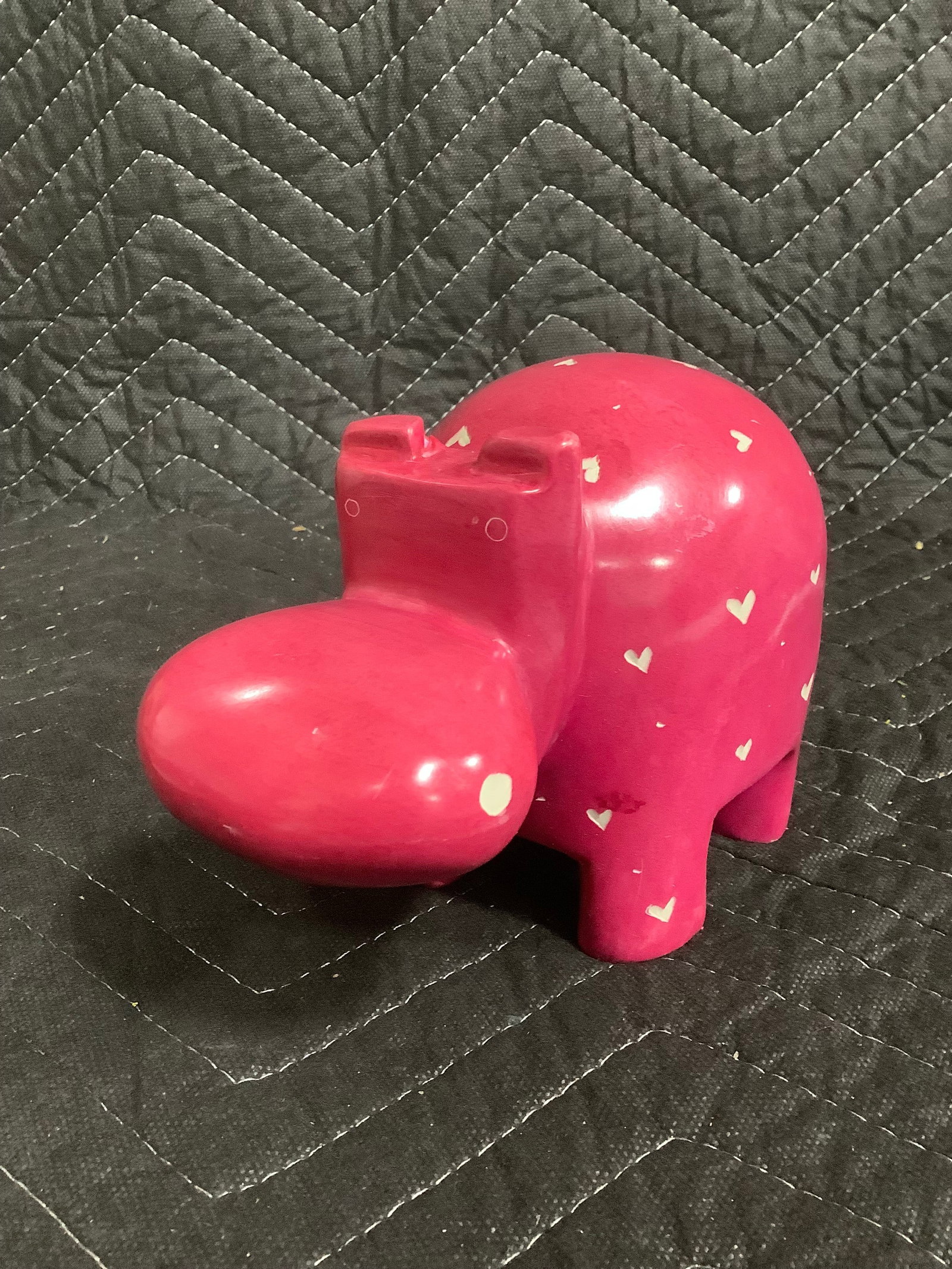 Pink hippopotamus with heart shaped markings, heavy(7.5inx4.75in.): Pink hippopotamus with heart shaped markings, heavy(7.5inx4.75in.)