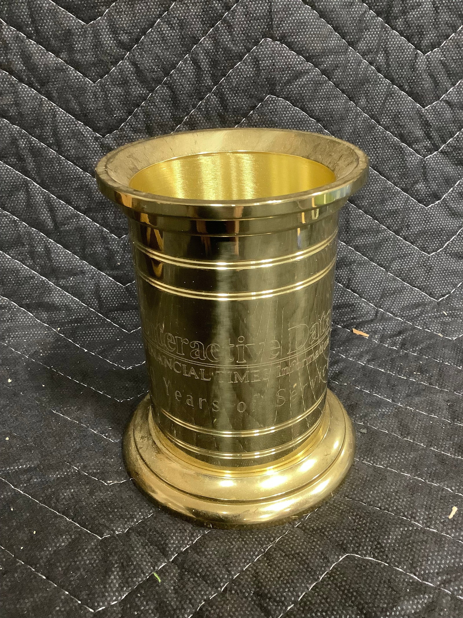 Solid brass pencil pot(4.5in tall), Interactive Data Service award, made in Spain: Solid brass pencil pot(4.5in tall), Interactive Data Service award, made in Spain