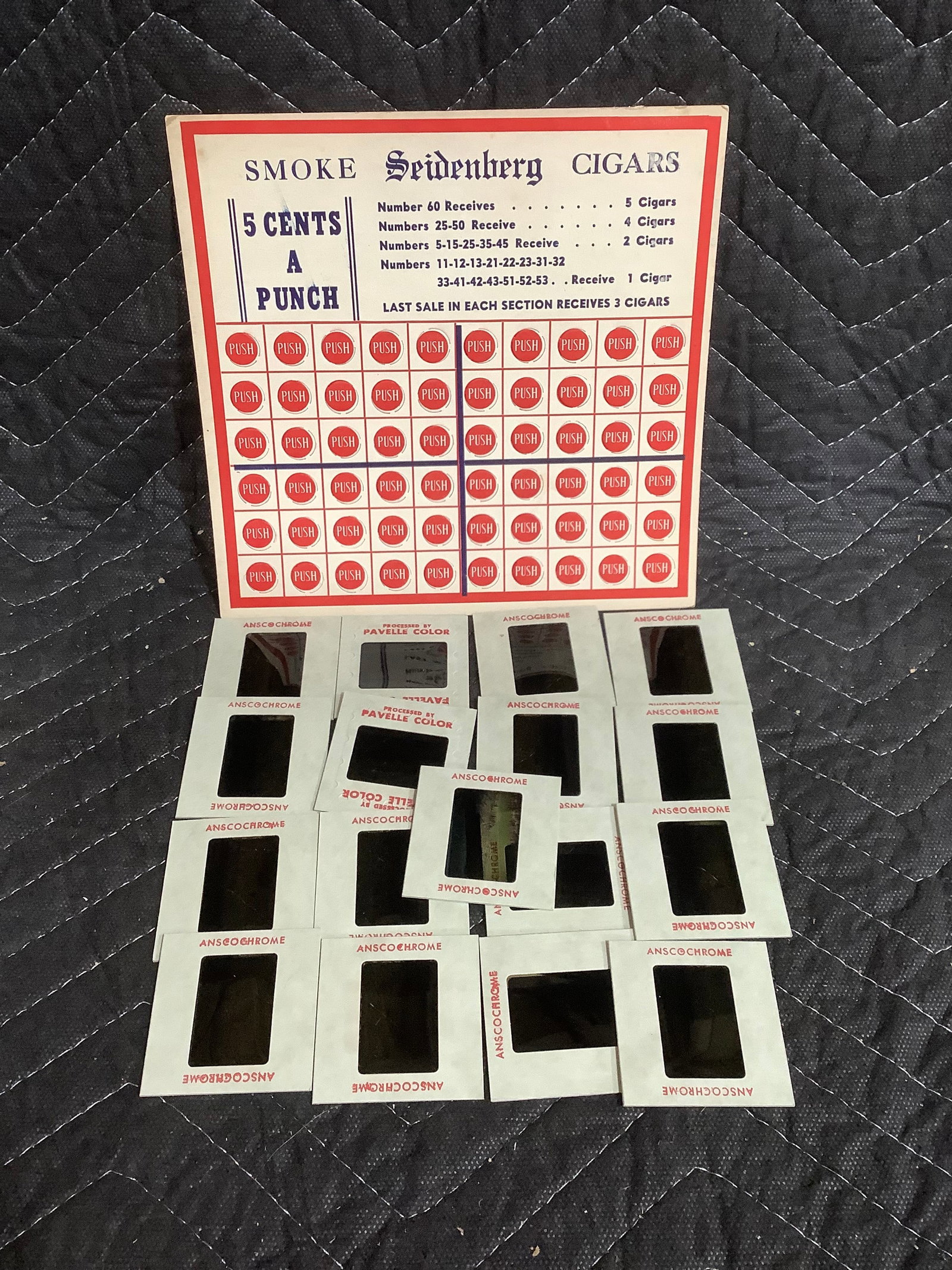 Vintage slides and cigar trade stimulator punch board (1 of 1)
