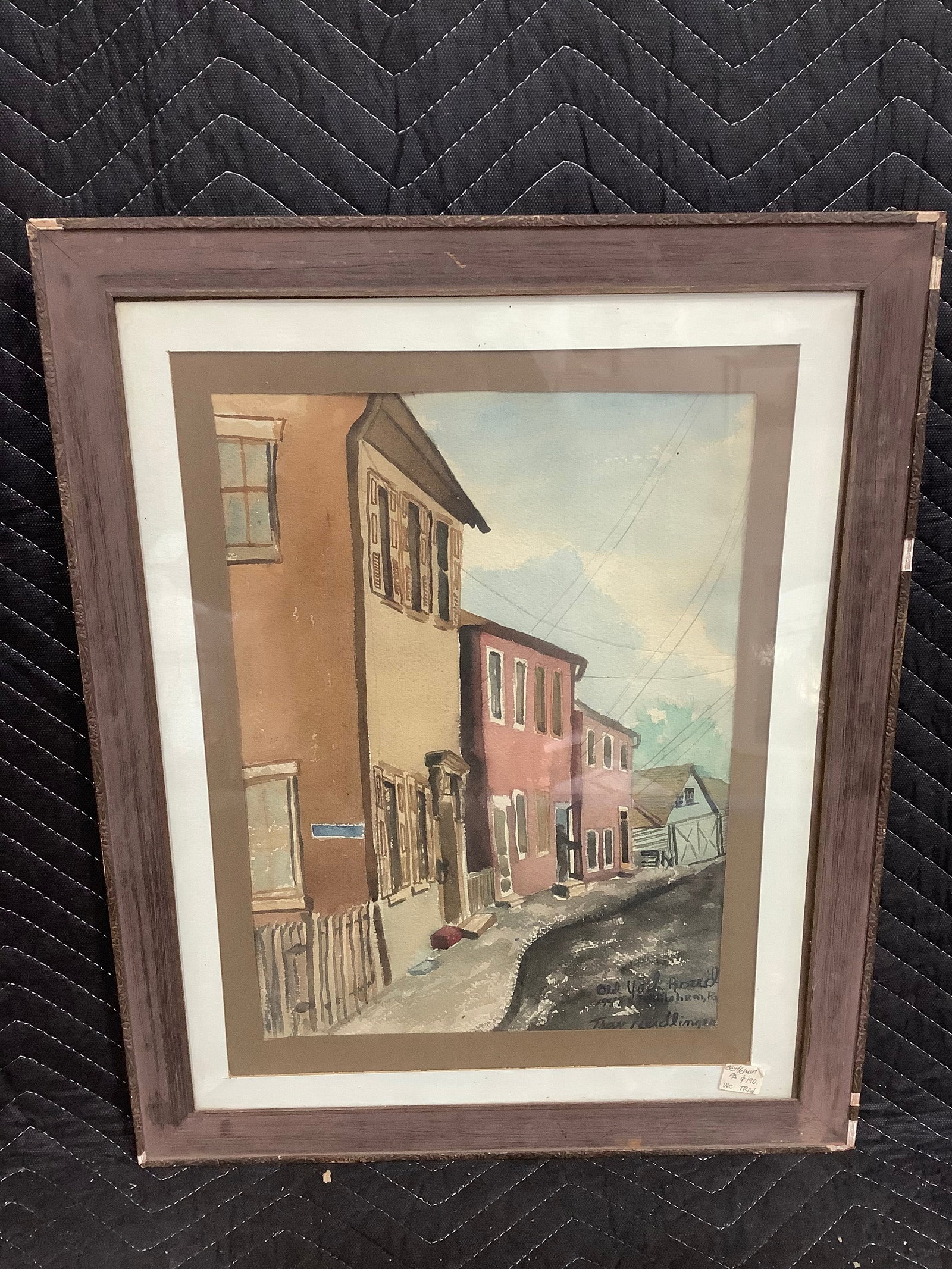 Framed Old York Road vintage signed watercolor artwork(17.5inx21.5in): Framed Old York Road vintage signed watercolor artwork(17.5inx21.5in)