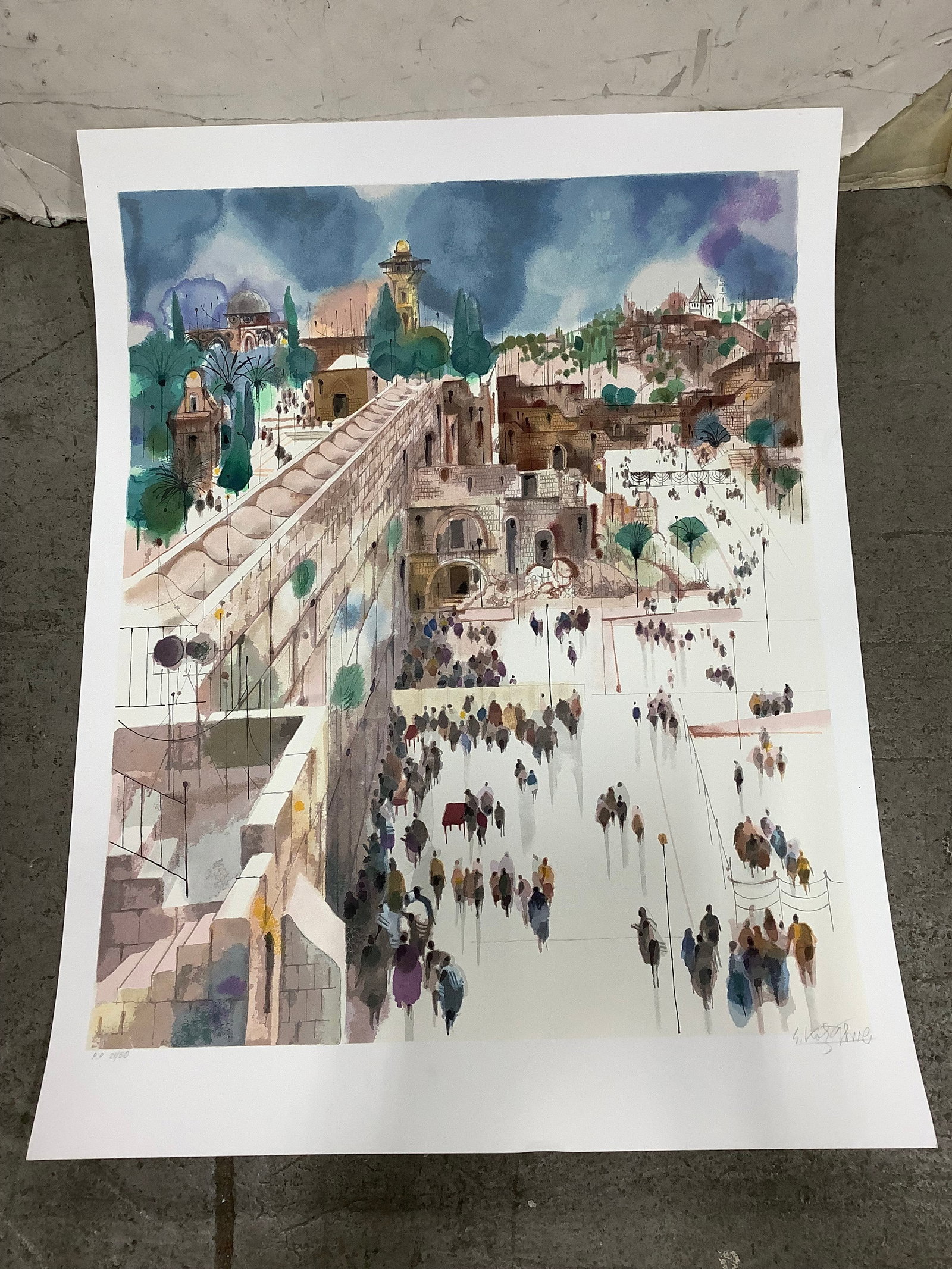 View to Mt. Zion signed serigraph artist Shmuel Katz(26inx34in): View to Mt. Zion signed serigraph artist Shmuel Katz(26inx34in)