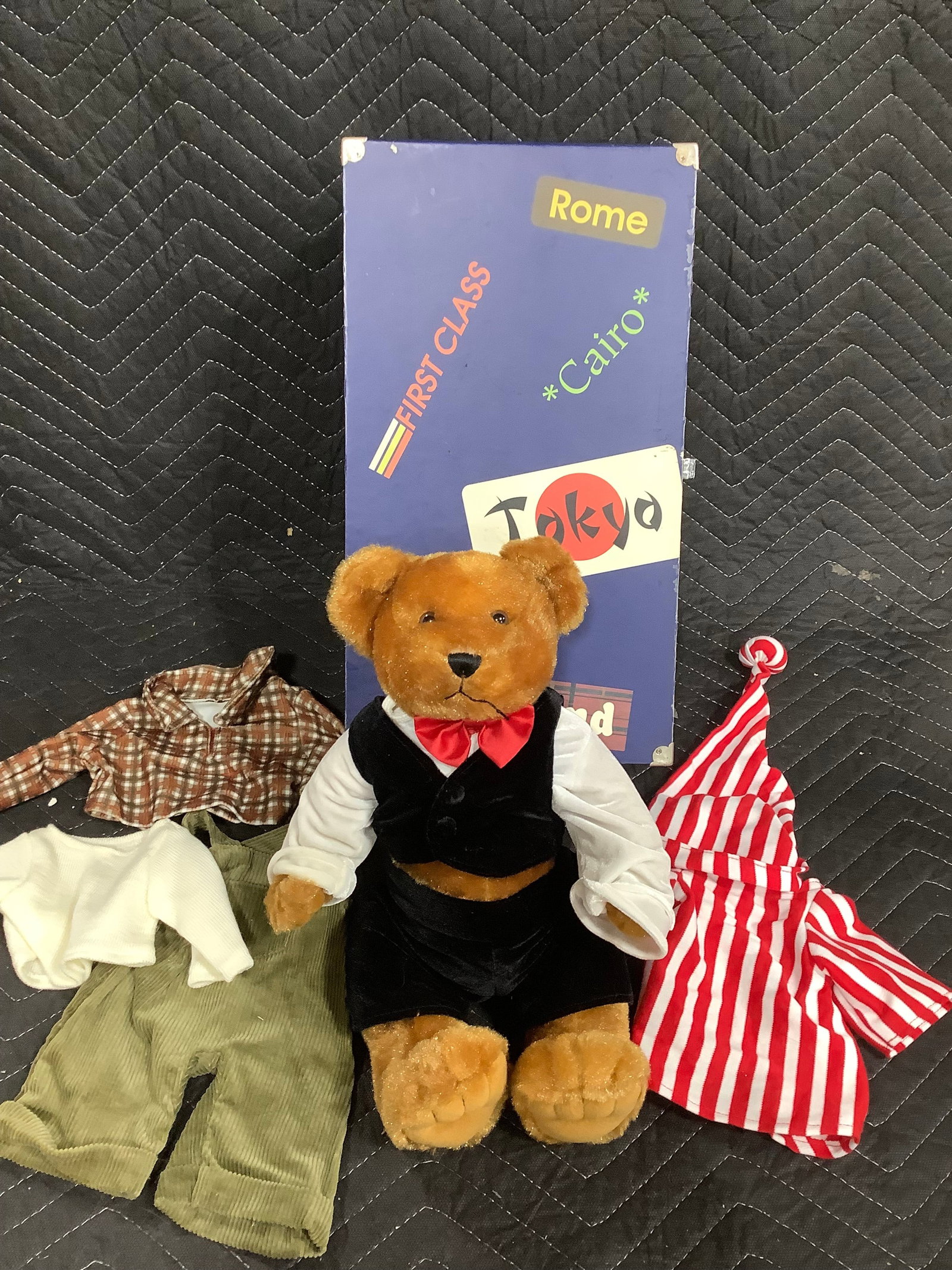 Vintage Teddy bear doll with clothing and doll storage chest (1 of 1)