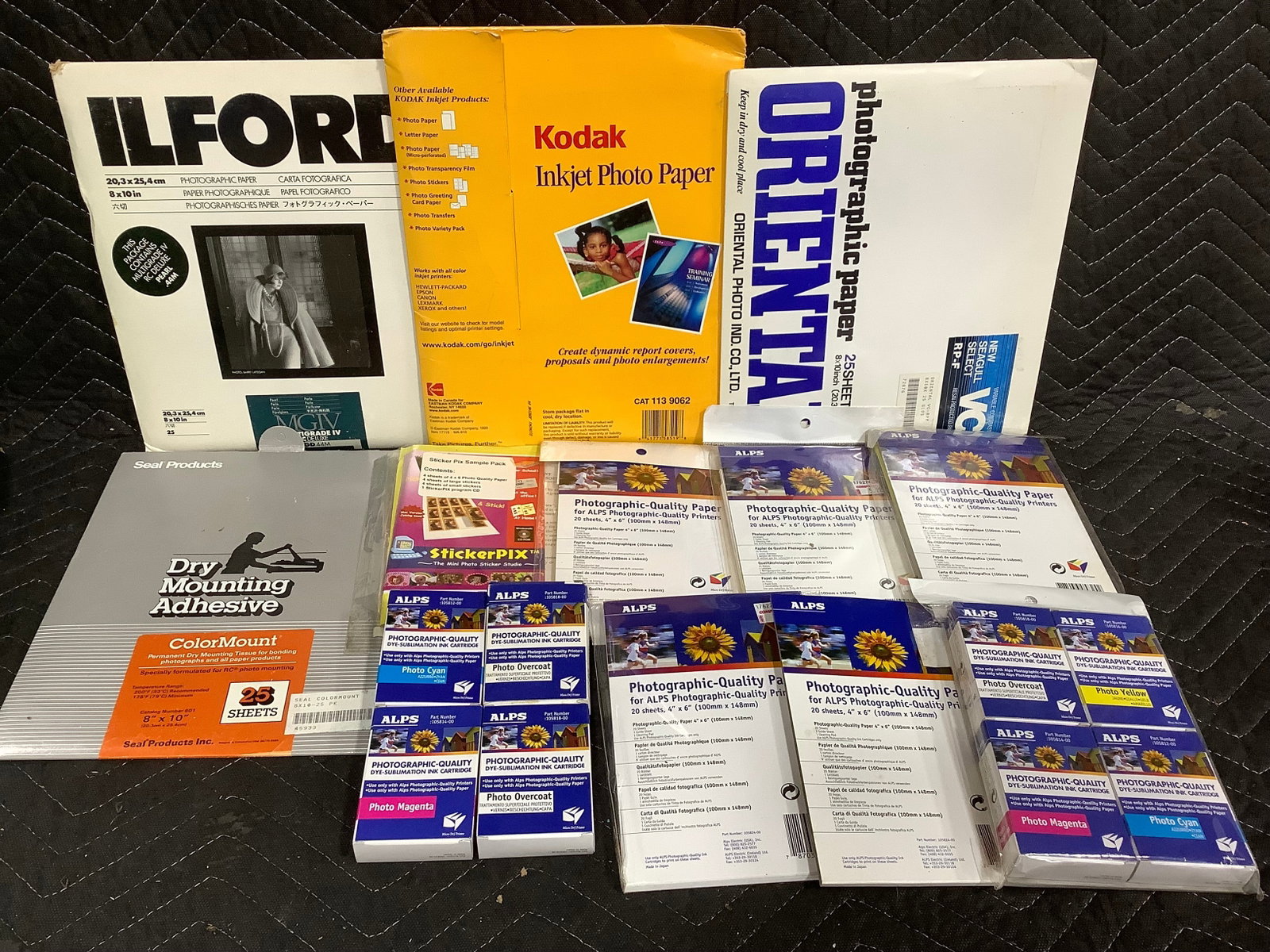 Various photo paper and Colormount adhesive sheets: Various photo paper and Colormount adhesive sheets