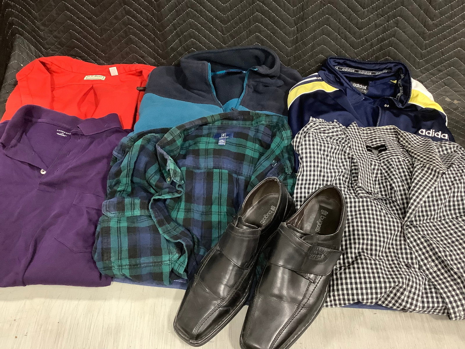 Adidas jacket, Bugatti extra wide leather shoes(45), and other clothing (1 of 1)