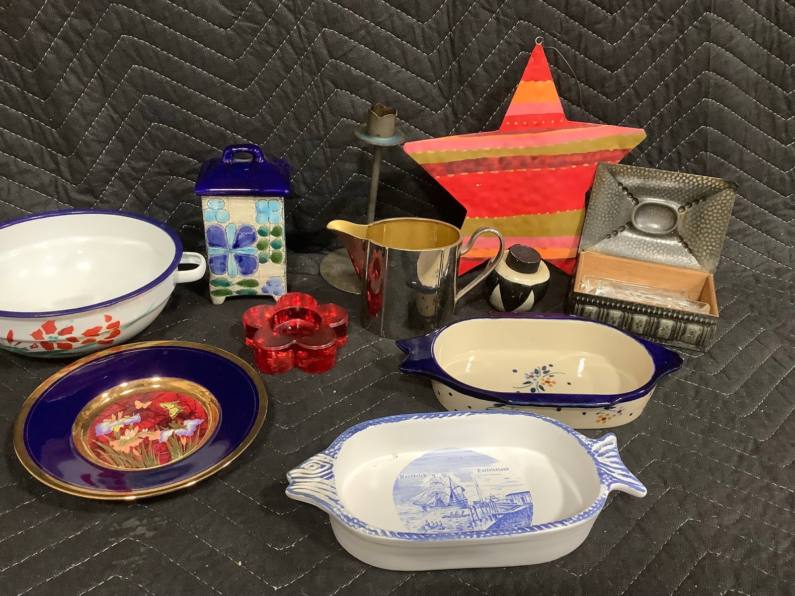 Etched crystal silverware rests, chokin vintage art plate, and more(tallest 8.5in) (1 of 1)