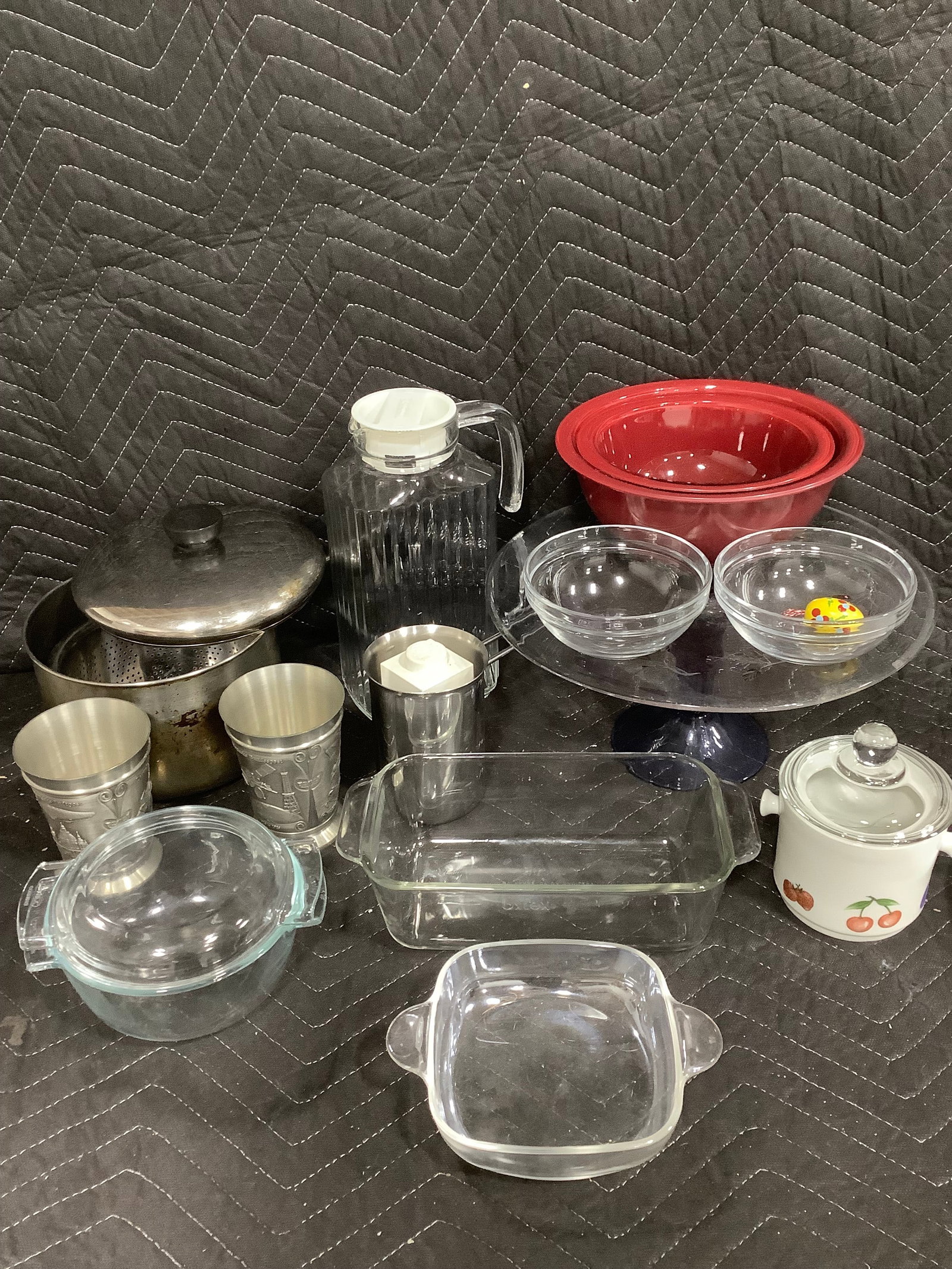 Lichte glass lid container, german pewter cups, and more(tallest 10.5in) (1 of 1)