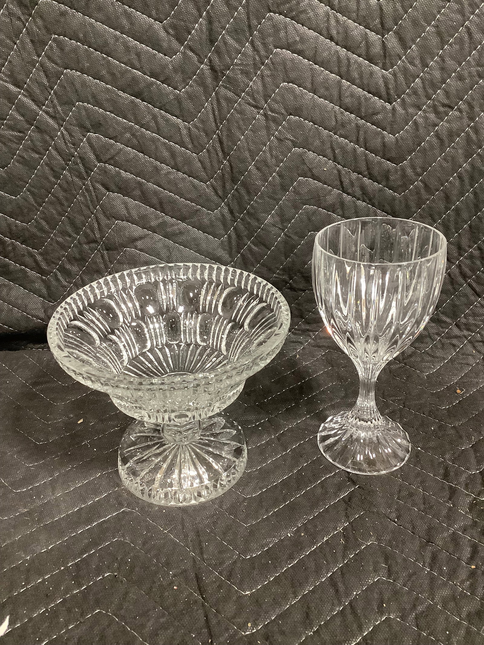 Vintage crystal footed bowl and crystal drinking glass(7in tallest): Vintage crystal footed bowl and crystal drinking glass(7in tallest)