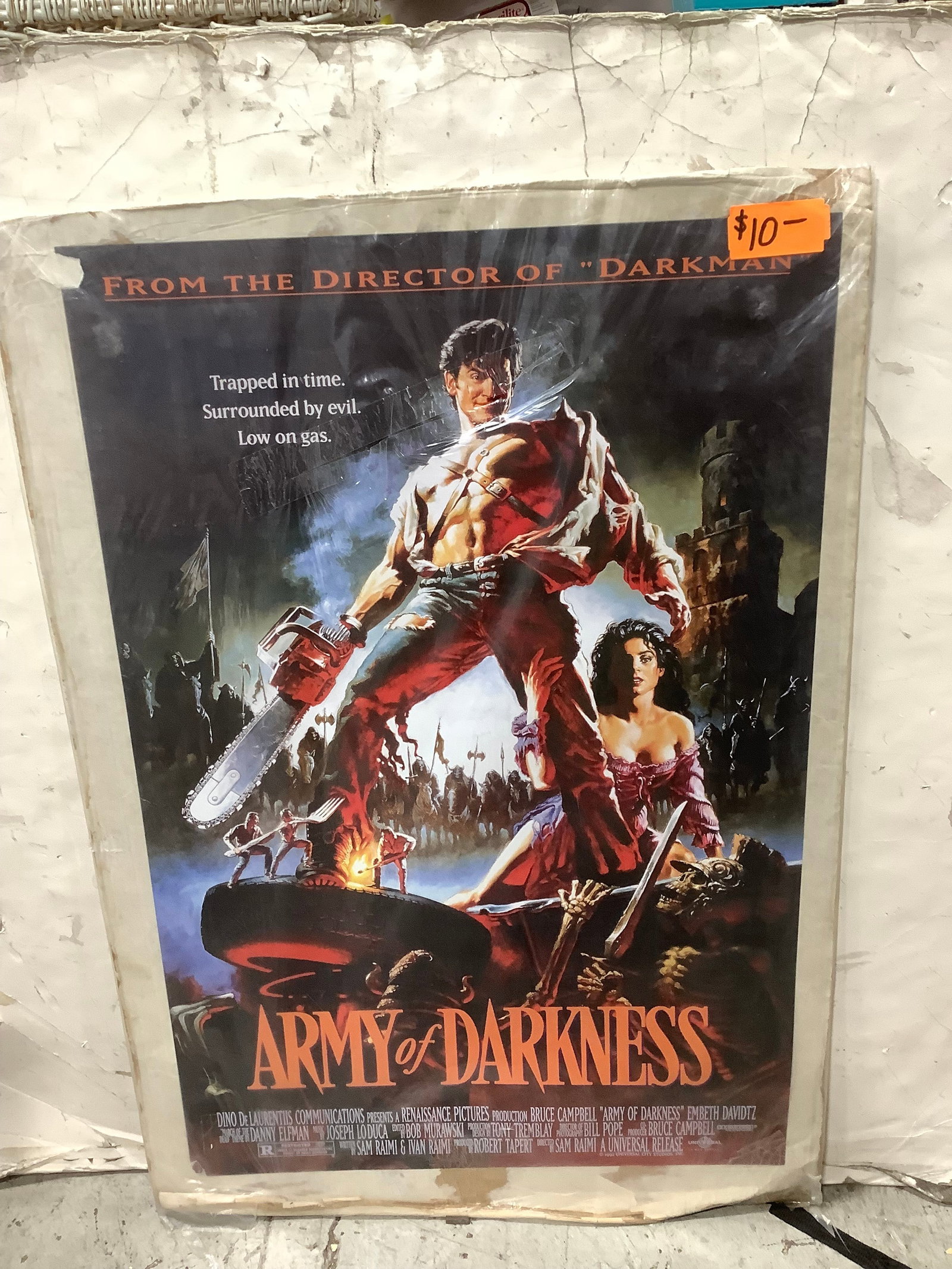 Army of Darkness rated R poster(torn in top left corner-24inx36in): Army of Darkness rated R poster(torn in top left corner-24inx36in)