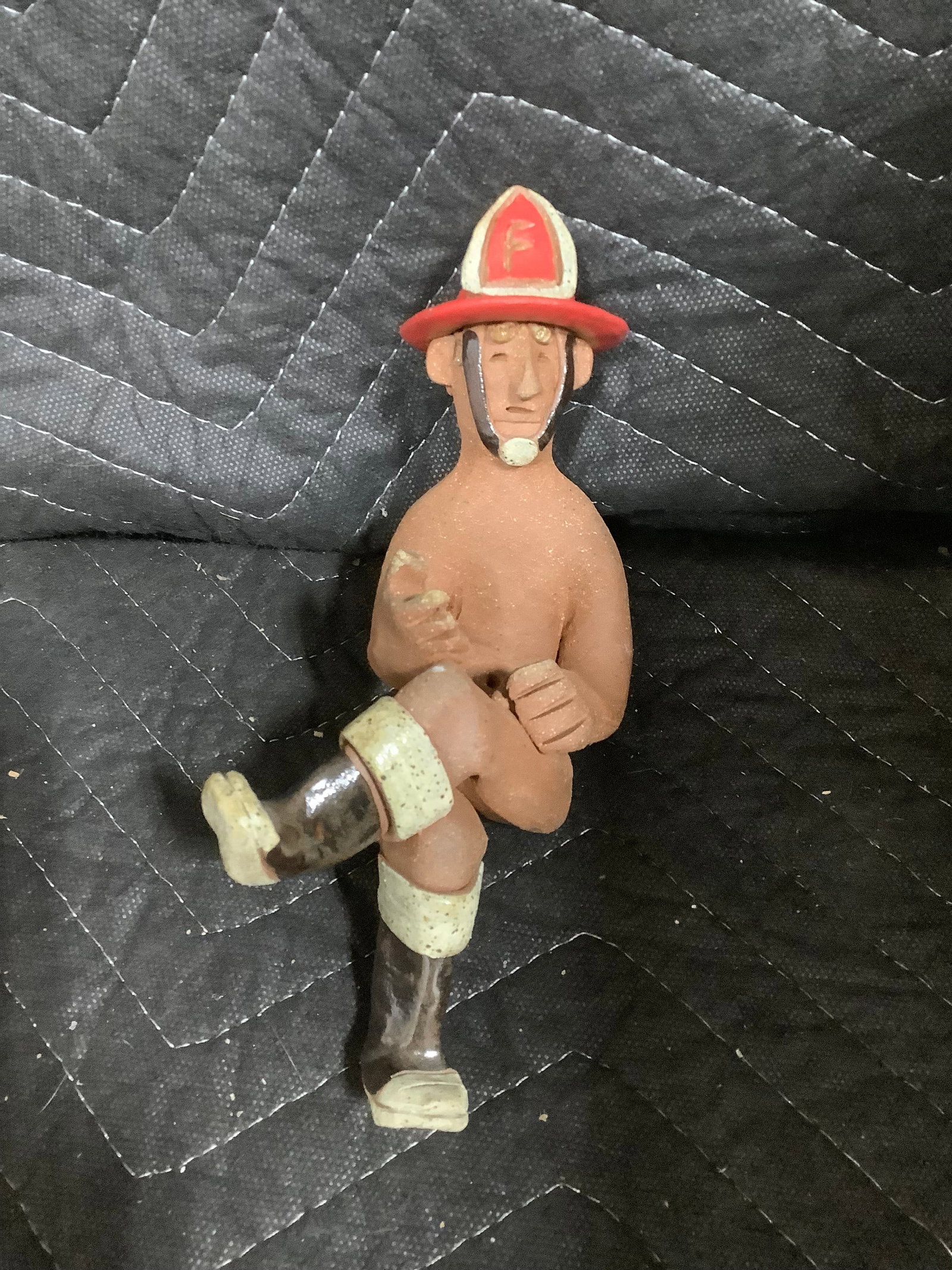 Vintage 1970s Rizzo hollis nude fireman on chair clay pottery sculpture: Vintage 1970s Rizzo hollis nude fireman on chair clay pottery sculpture