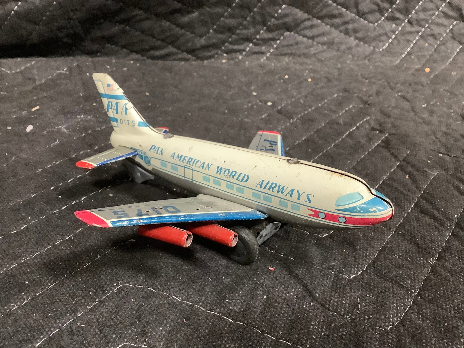 Vintage Japan Haji Pan American World Airways Tin Friction Toy Airplane *working (5in long) (1 of 1)