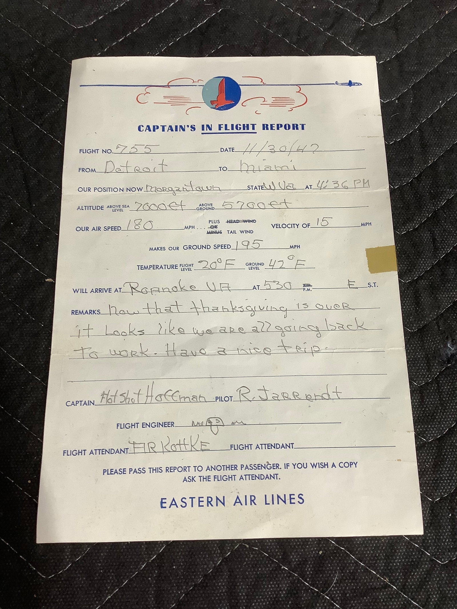 Vintage Eastern Airlines Captain in Flight Report: Vintage Eastern Airlines Captain in Flight Report