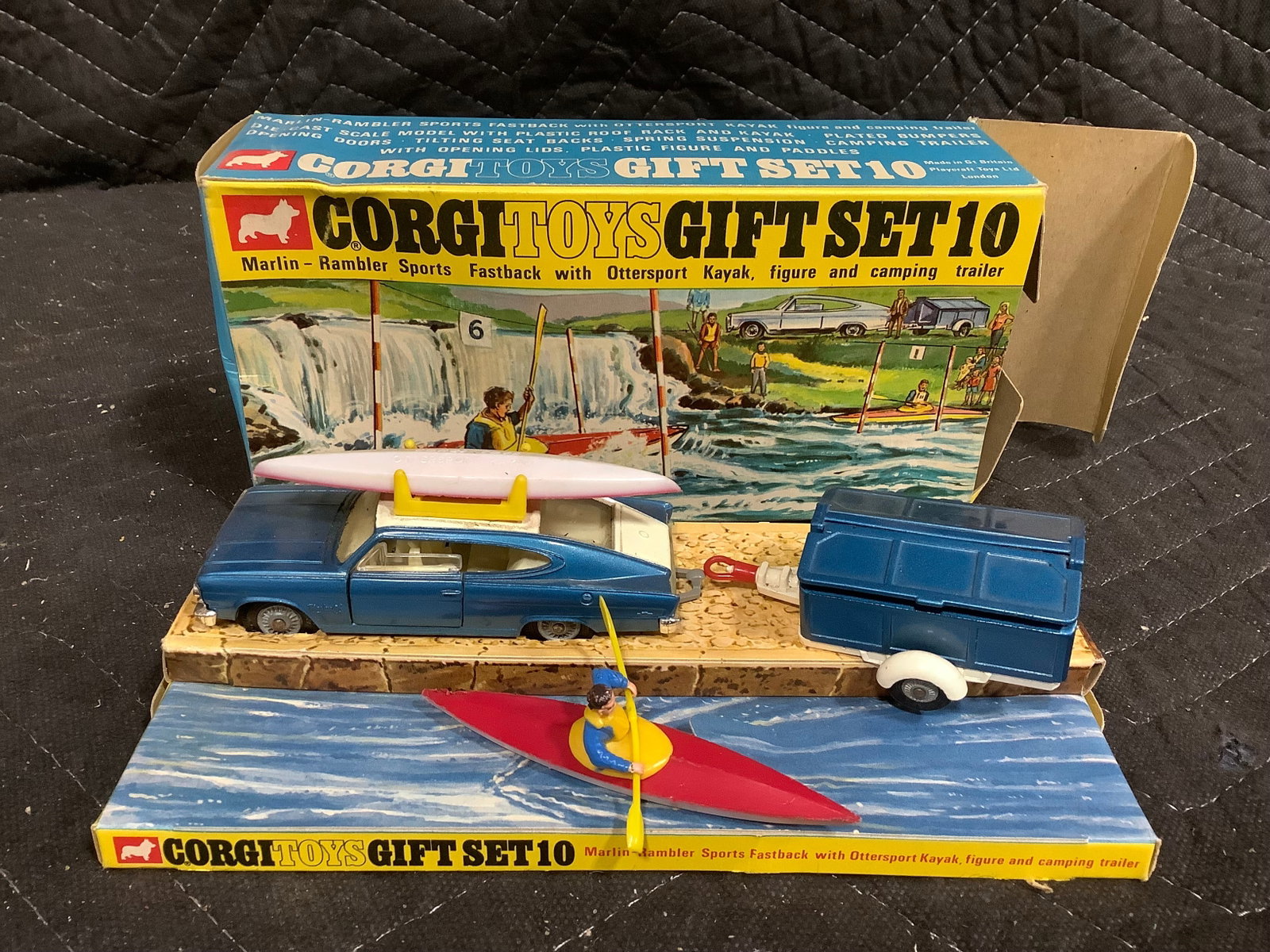 Corgi Toys vintage Marlin-Rambler sports fastback with Otterspot kayak and camping trailer diecast (1 of 1)