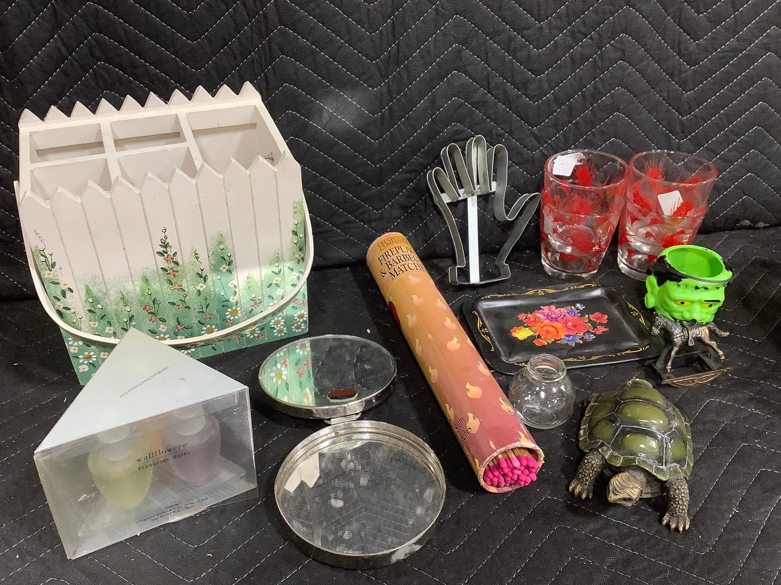 Floral theme tray, fireplace/barbecue matches, Wallflowers fragrance bulbs, and more: Floral theme tray, fireplace/barbecue matches, Wallflowers fragrance bulbs, and more