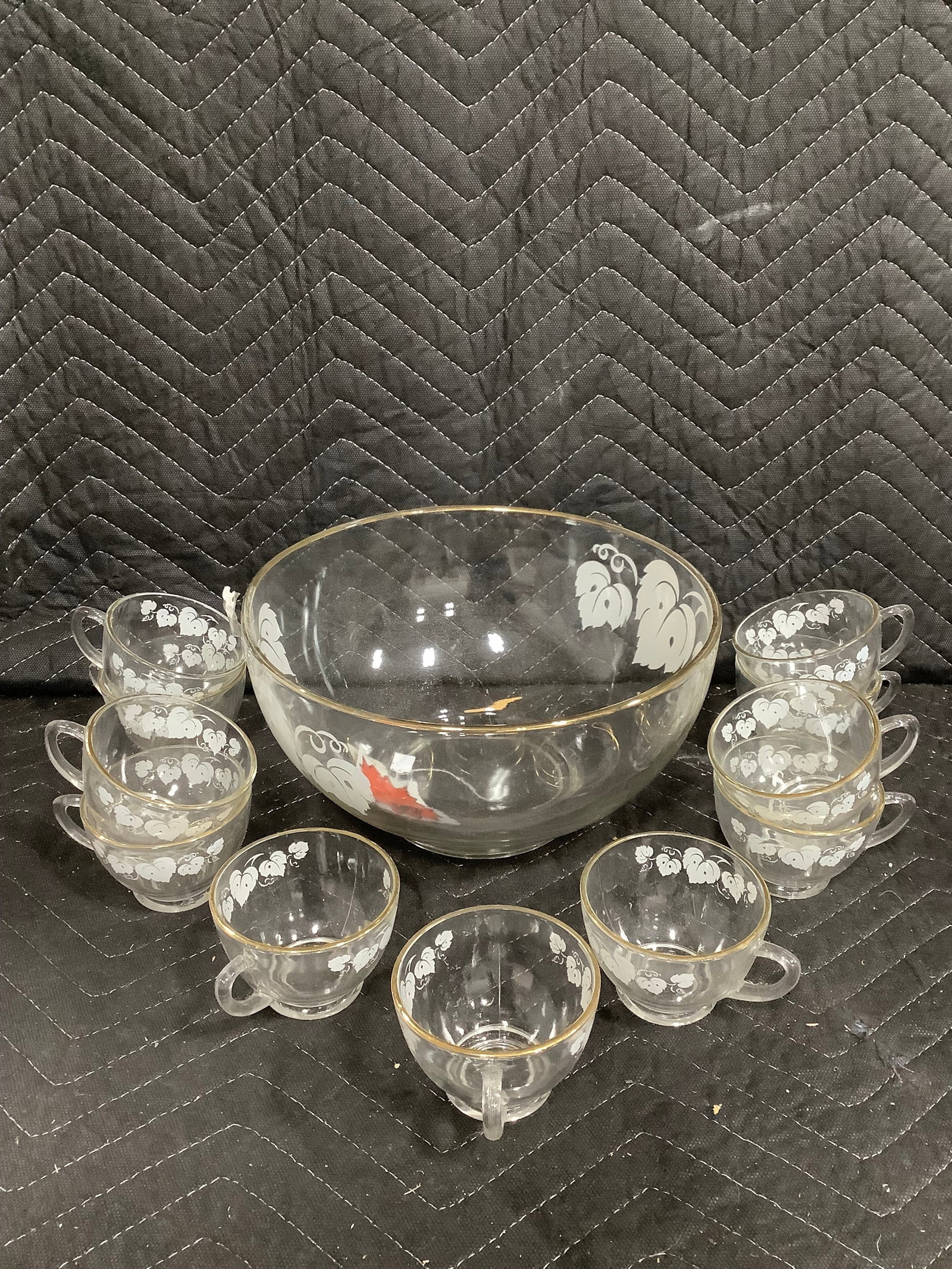 Vintage clear glass punch bowl with drinking glasses (1 of 1)