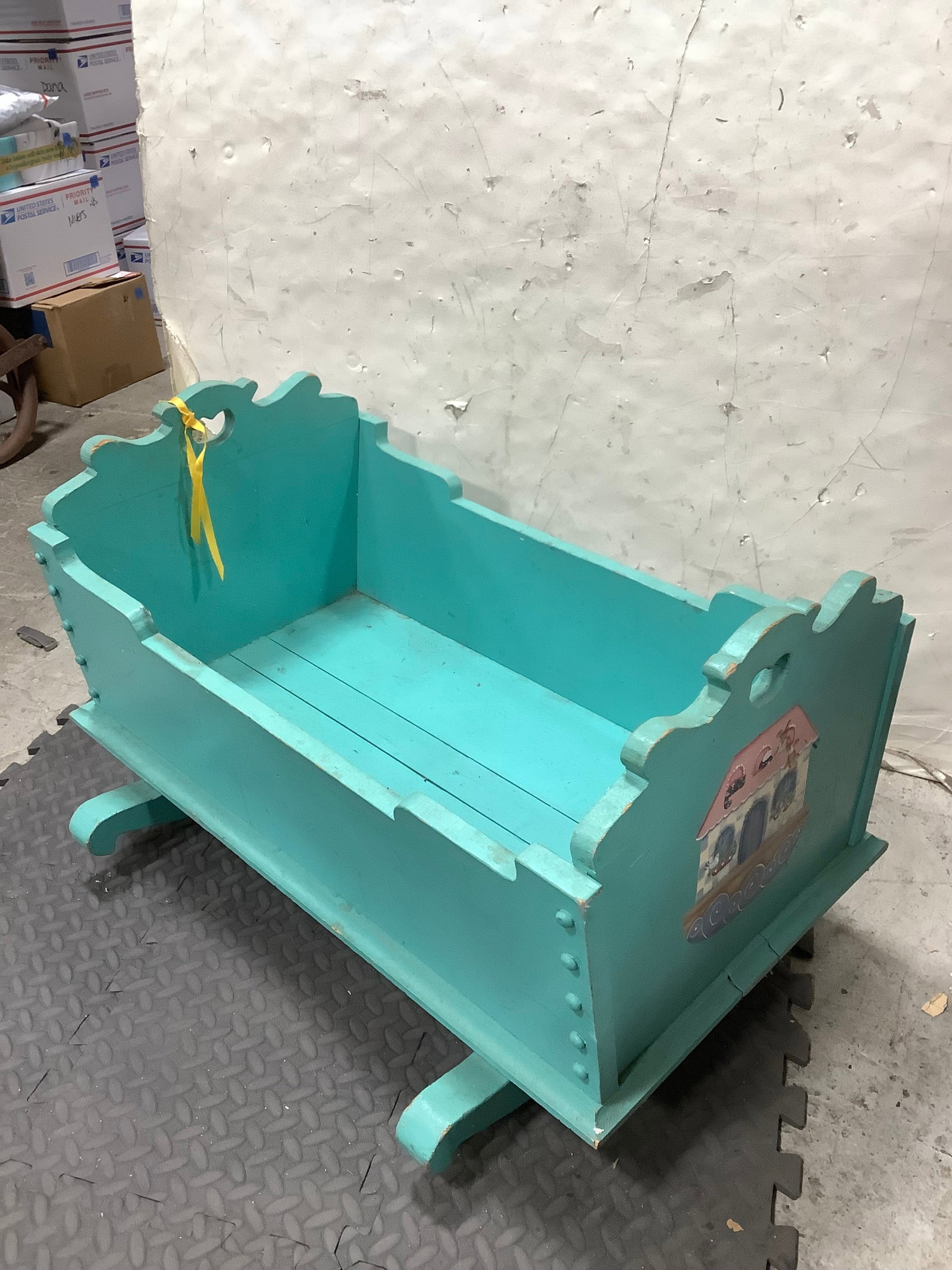 Vintage style blue wooden doll cradle (1 of 1)