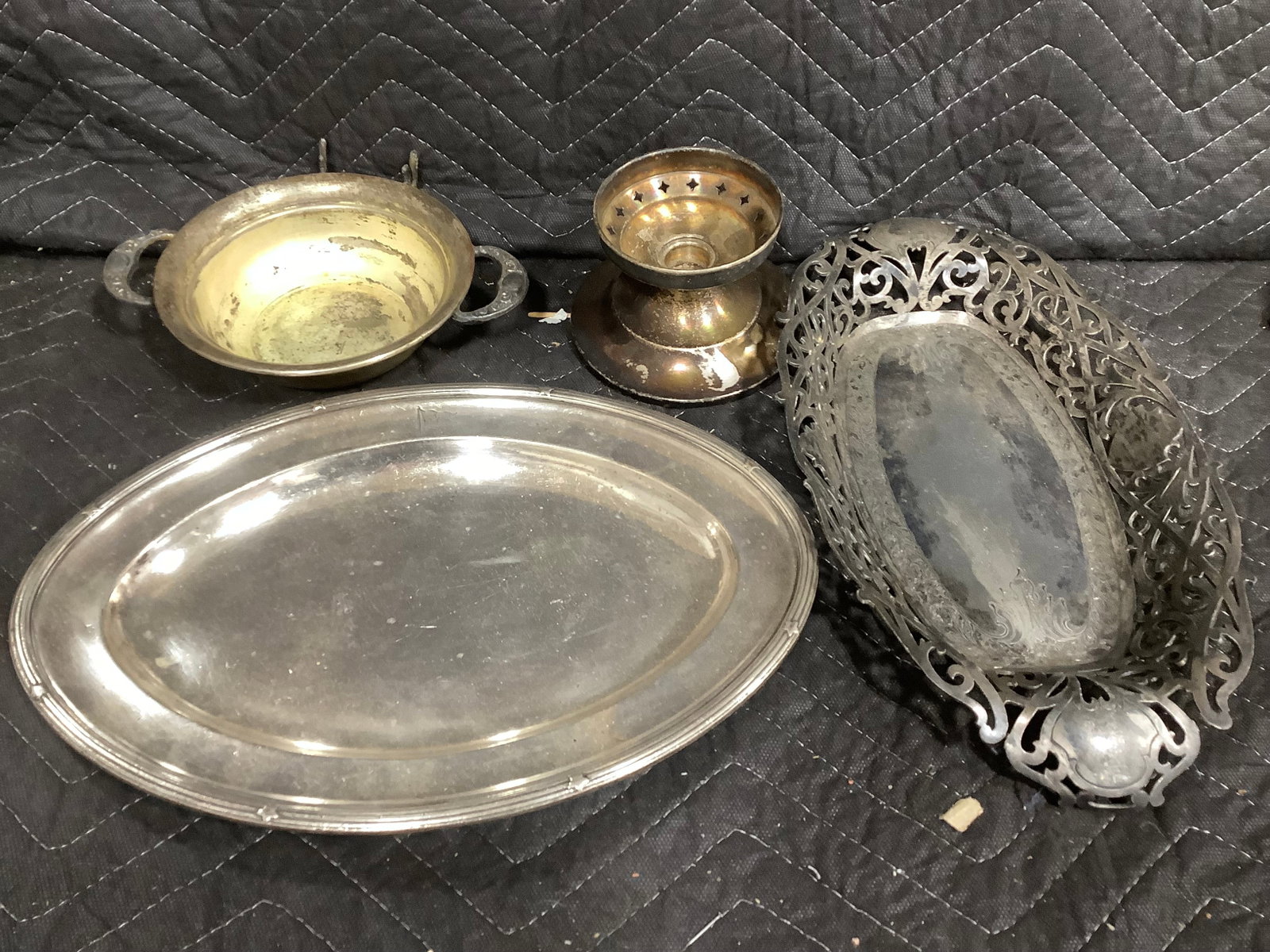 Vintage silver plated bowl, serving trays, and more(Wallace, Rogers, etc.-longest 13in) (1 of 1)